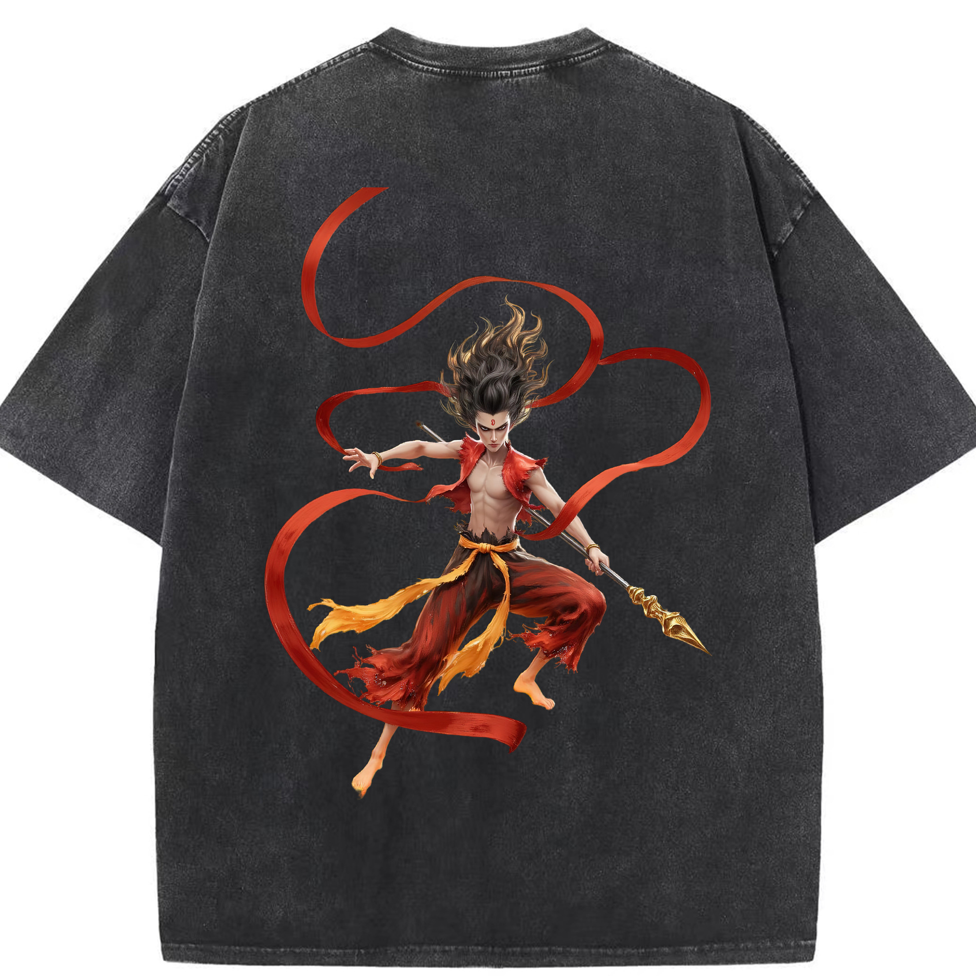 （画像用） Ne Zha 2 ナタ 魔童の大暴れ 綿100% ヴィンテージ風 半袖Tシャツ（背面プリント）