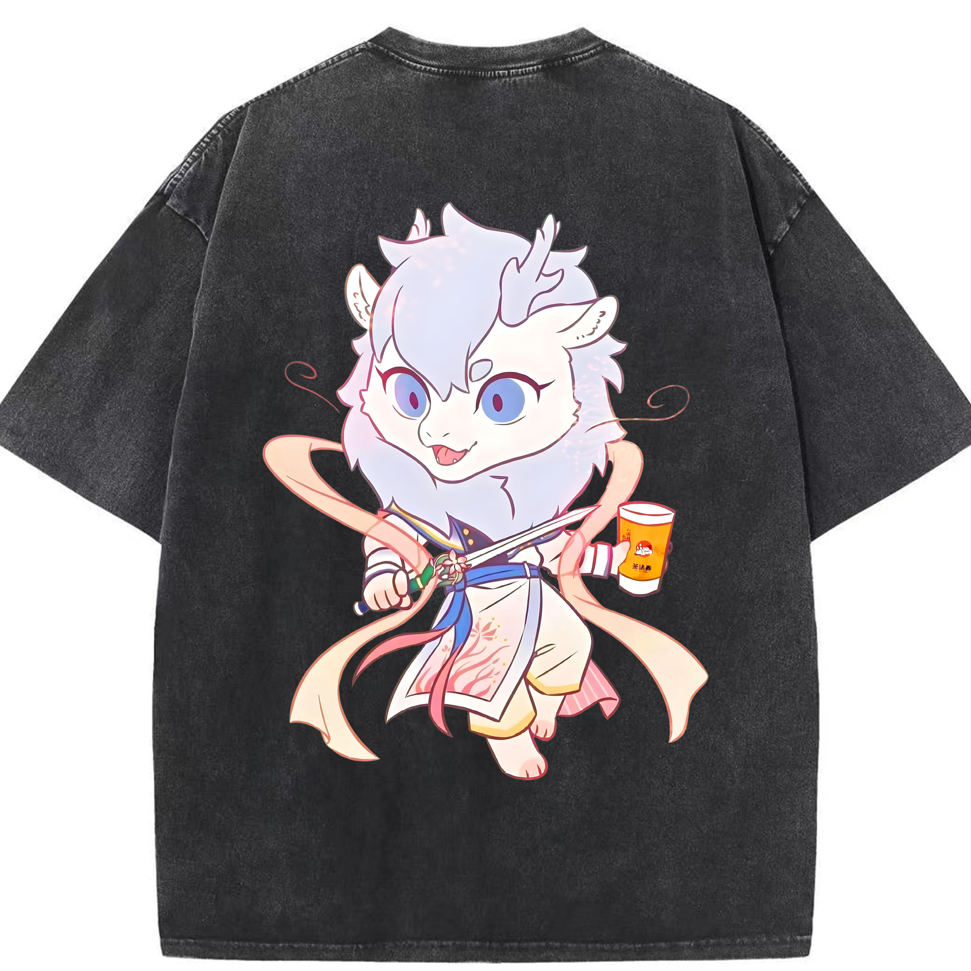 （画像用） Ne Zha 2 ナタ 魔童の大暴れ 綿100% ヴィンテージ風 半袖Tシャツ（背面プリント）