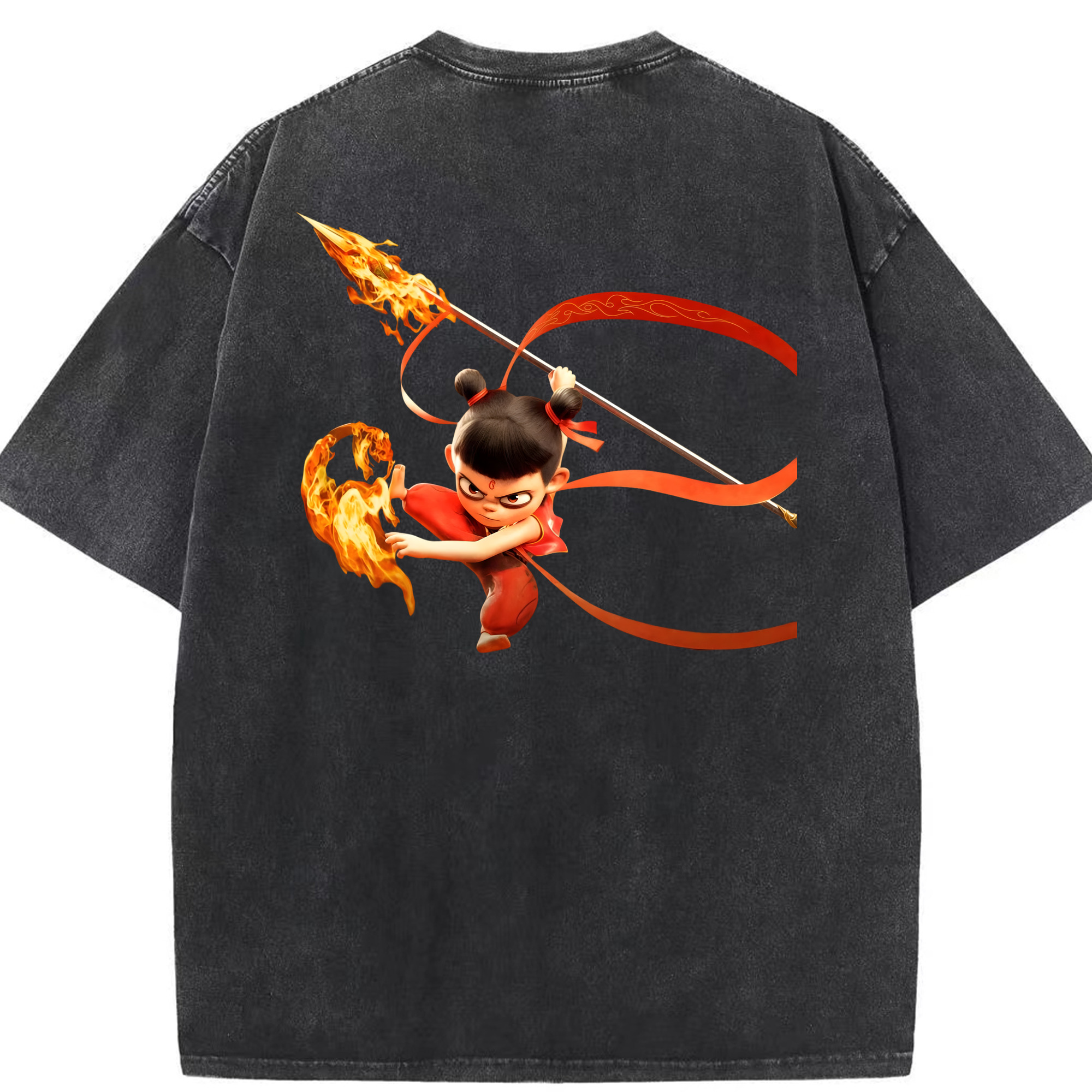 （画像用） Ne Zha 2 ナタ 魔童の大暴れ 綿100% ヴィンテージ風 半袖Tシャツ（背面プリント）