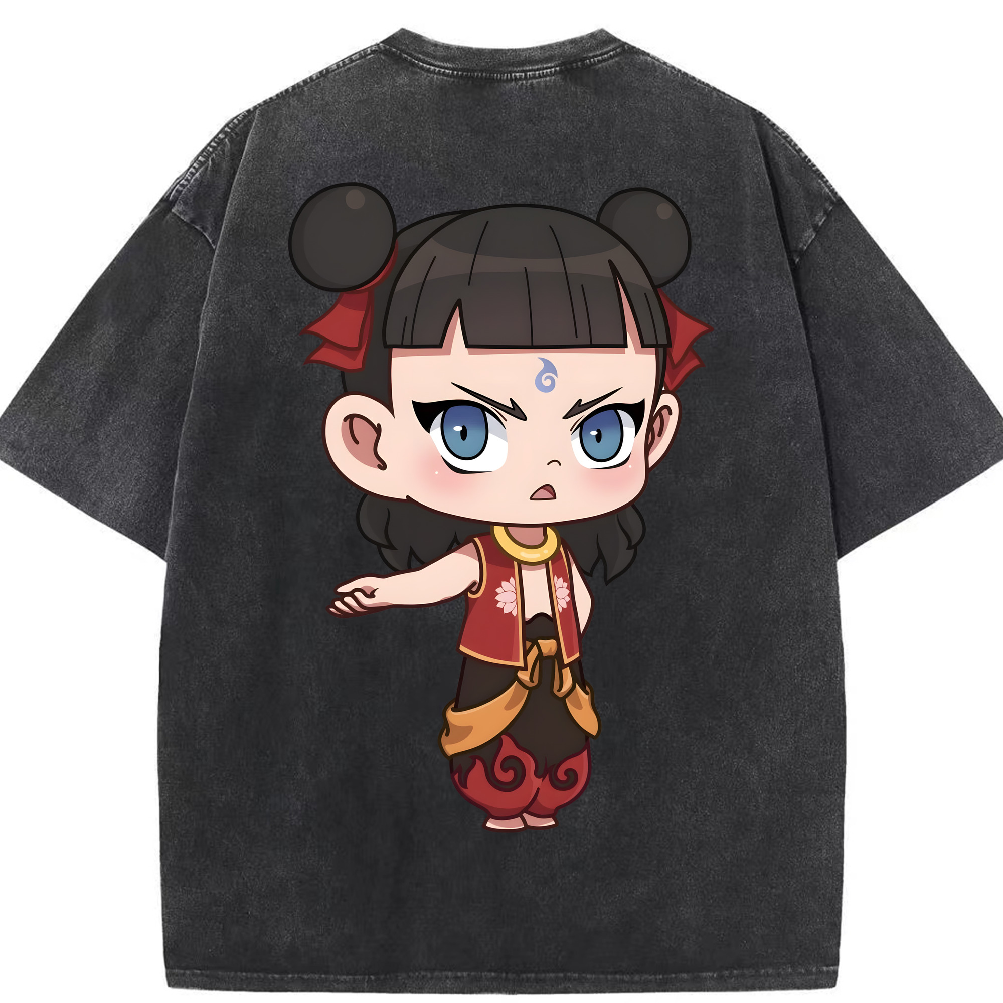 （画像用） Ne Zha 2 ナタ 魔童の大暴れ 綿100% ヴィンテージ風 半袖Tシャツ（背面プリント）
