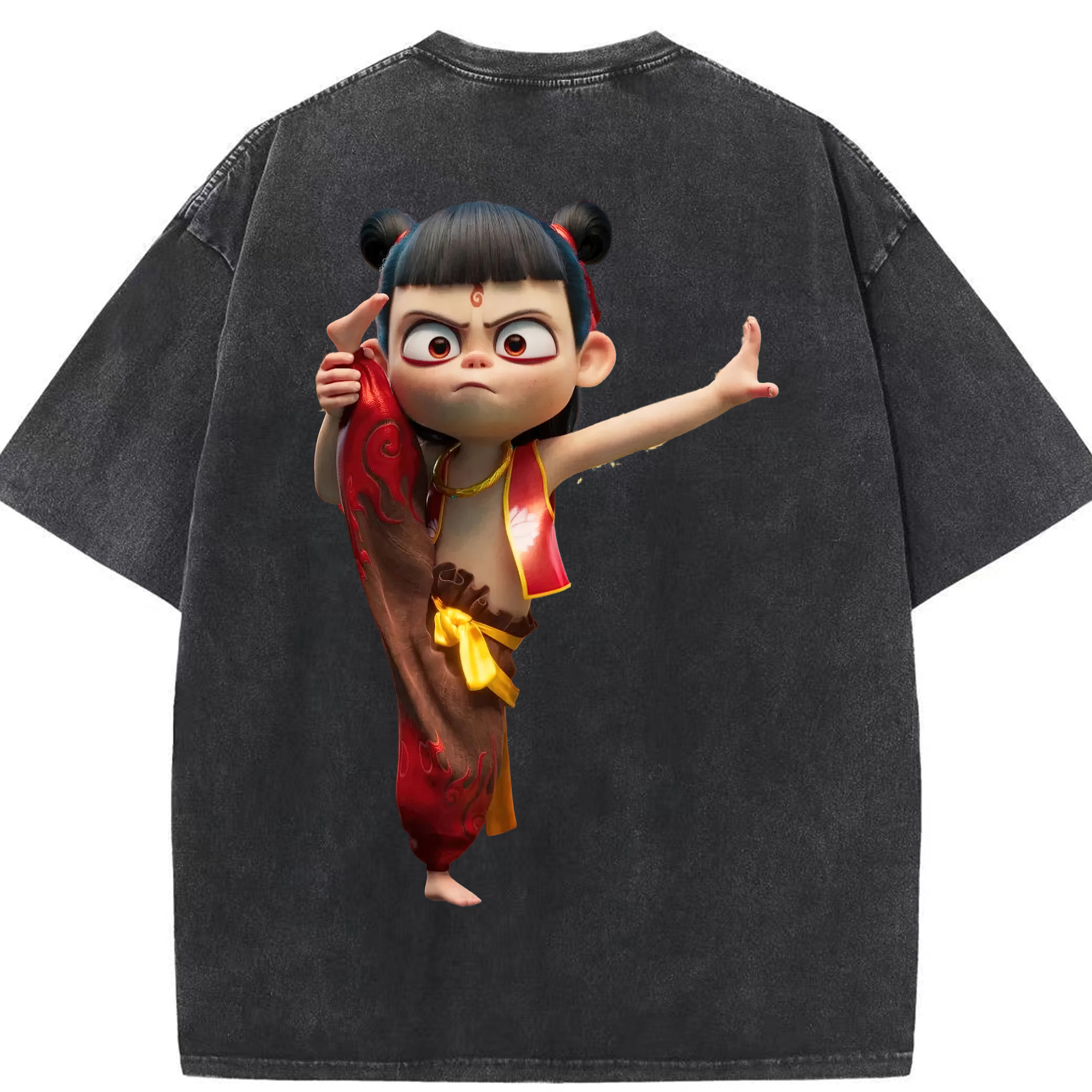 （画像用） Ne Zha 2 ナタ 魔童の大暴れ 綿100% ヴィンテージ風 半袖Tシャツ（背面プリント）
