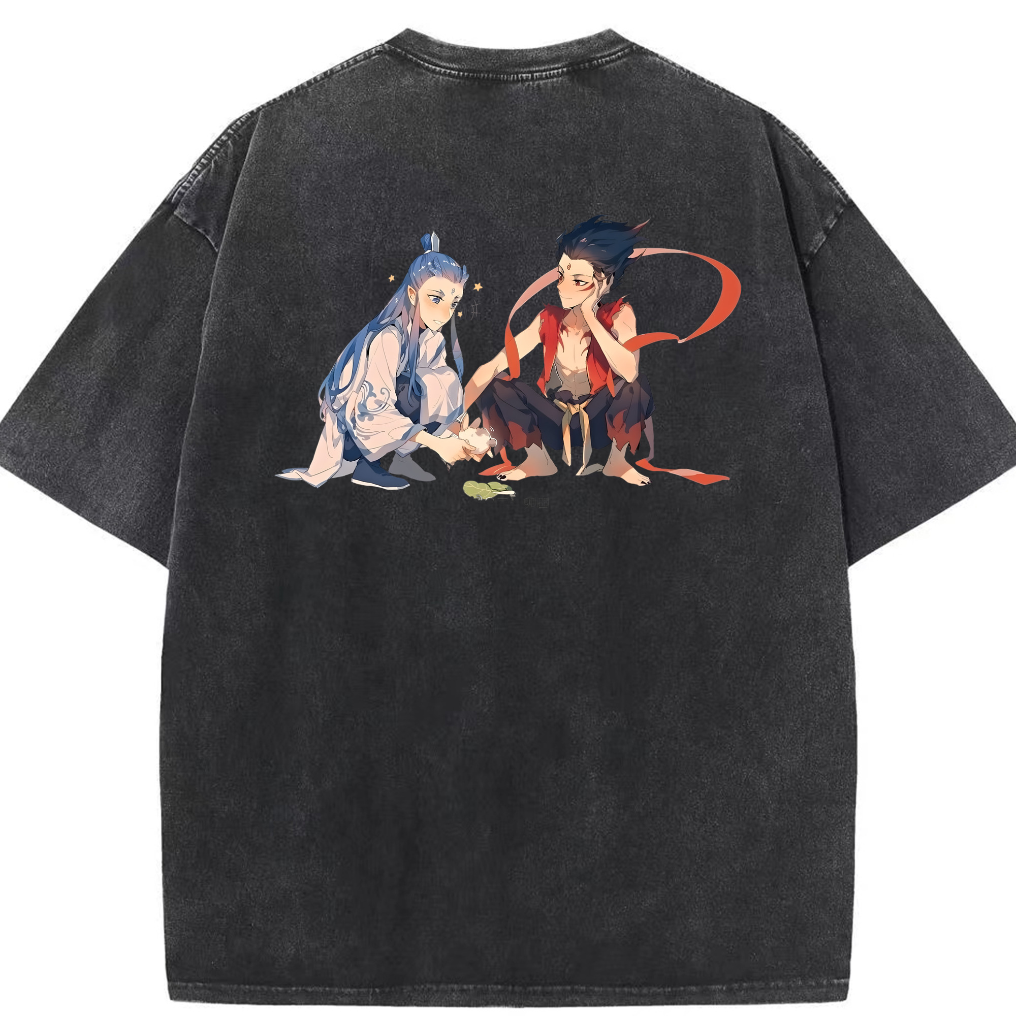 （画像用） Ne Zha 2 ナタ 魔童の大暴れ 綿100% ヴィンテージ風 半袖Tシャツ（背面プリント）