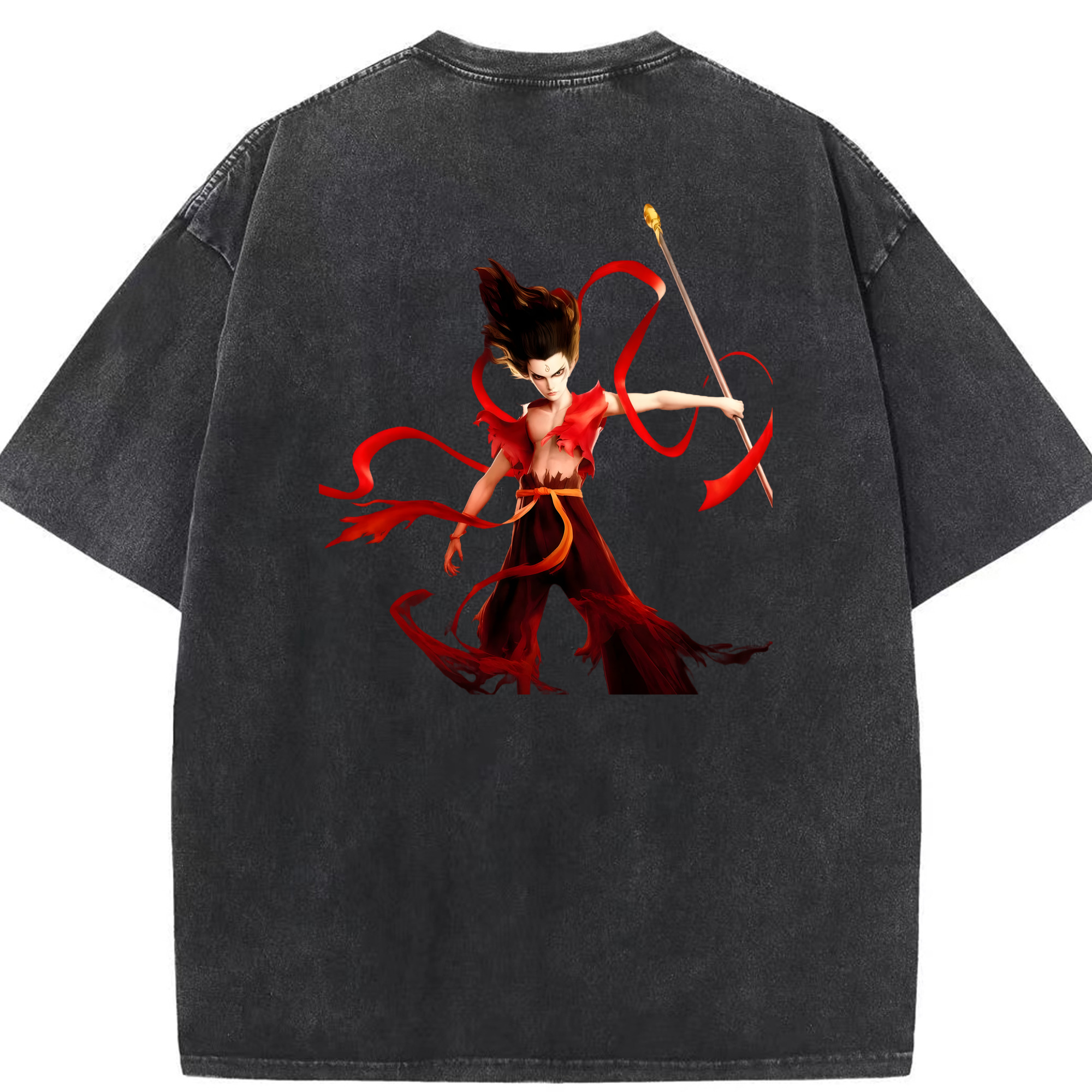 （画像用） Ne Zha 2 ナタ 魔童の大暴れ 綿100% ヴィンテージ風 半袖Tシャツ（背面プリント）