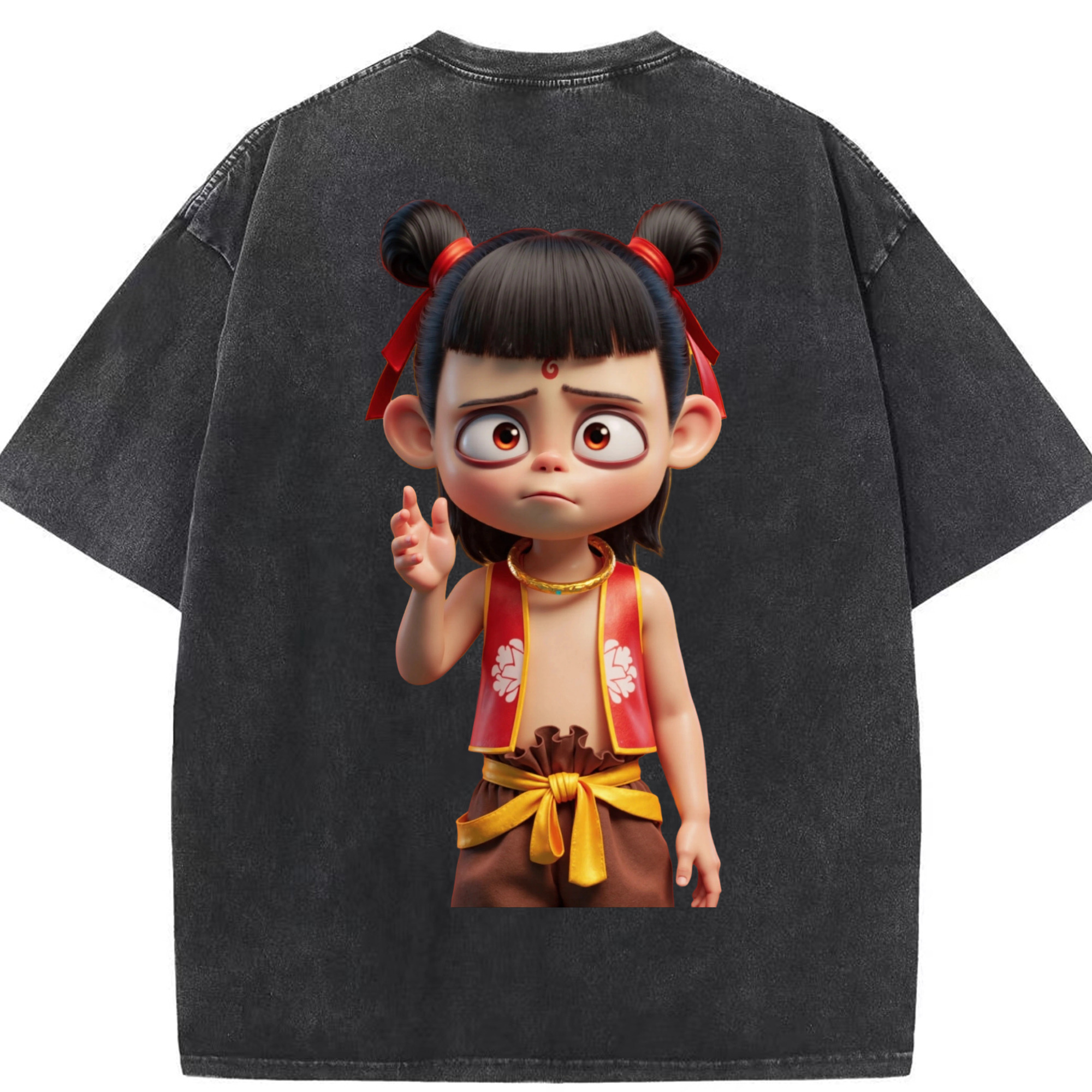 （画像用） Ne Zha 2 ナタ 魔童の大暴れ 綿100% ヴィンテージ風 半袖Tシャツ（背面プリント）