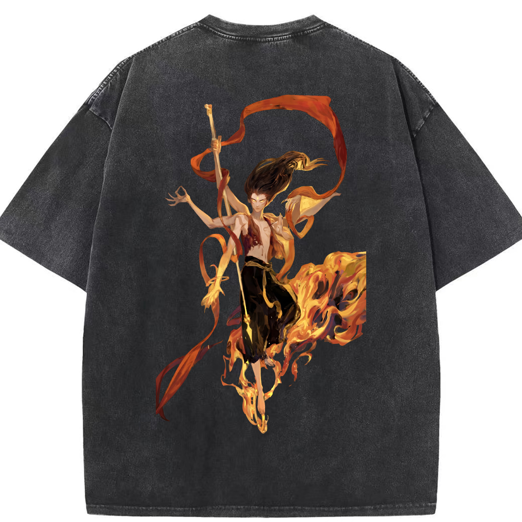 （画像用） Ne Zha 2 ナタ 魔童の大暴れ 綿100% ヴィンテージ風 半袖Tシャツ（背面プリント）