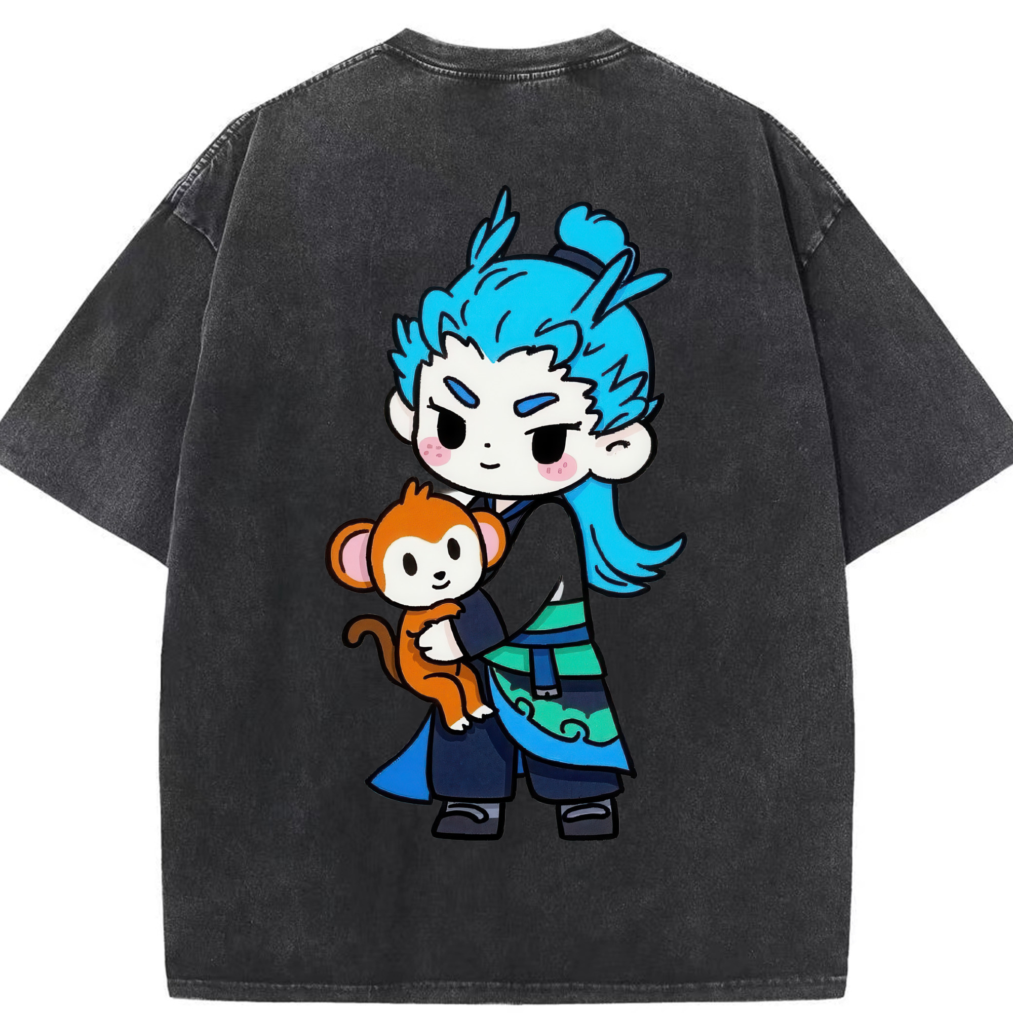 （画像用） Ne Zha 2 ナタ 魔童の大暴れ 綿100% ヴィンテージ風 半袖Tシャツ（背面プリント）