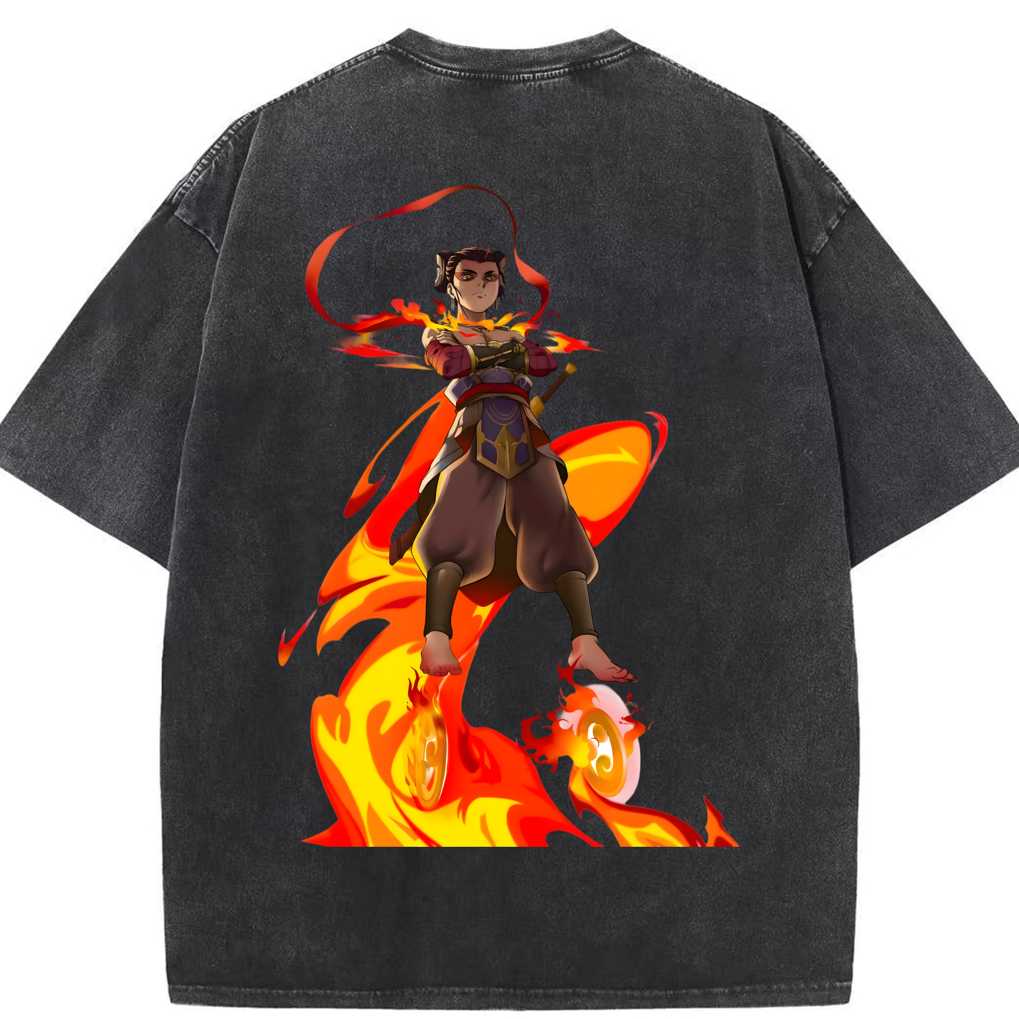（画像用） Ne Zha 2 ナタ 魔童の大暴れ 綿100% ヴィンテージ風 半袖Tシャツ（背面プリント）