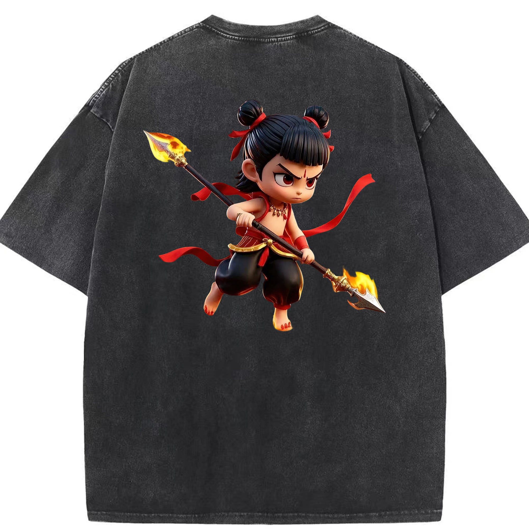 （画像用） Ne Zha 2 ナタ 魔童の大暴れ 綿100% ヴィンテージ風 半袖Tシャツ（背面プリント）