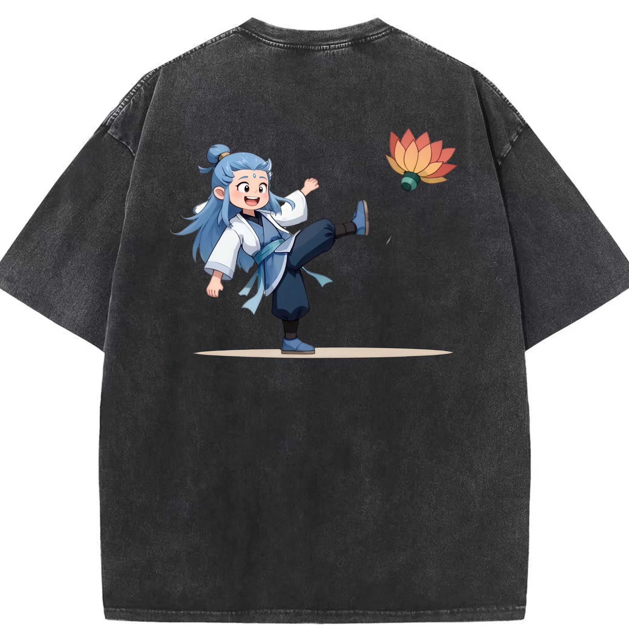 （画像用） Ne Zha 2 ナタ 魔童の大暴れ 綿100% ヴィンテージ風 半袖Tシャツ（背面プリント）