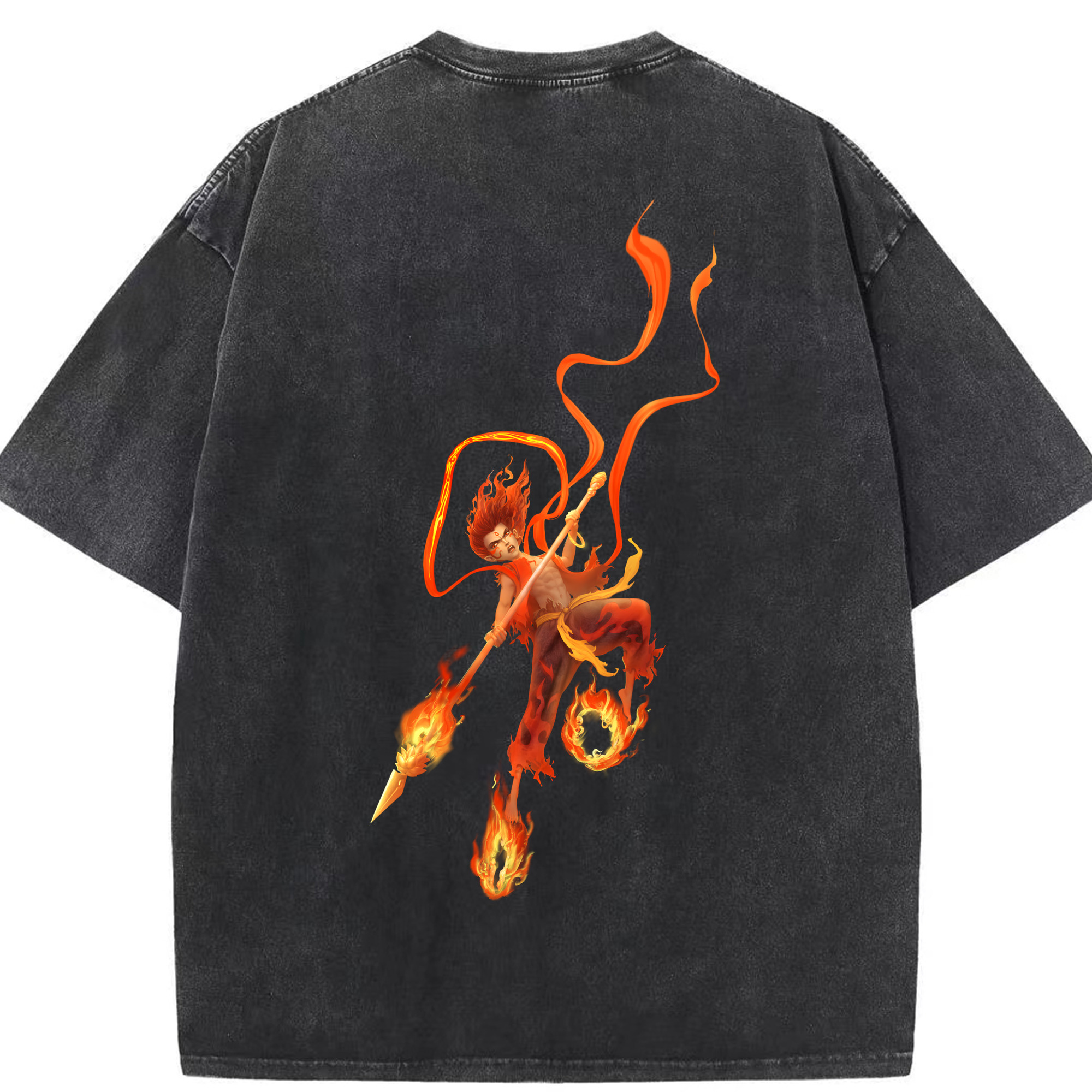 （画像用） Ne Zha 2 ナタ 魔童の大暴れ 綿100% ヴィンテージ風 半袖Tシャツ（背面プリント）