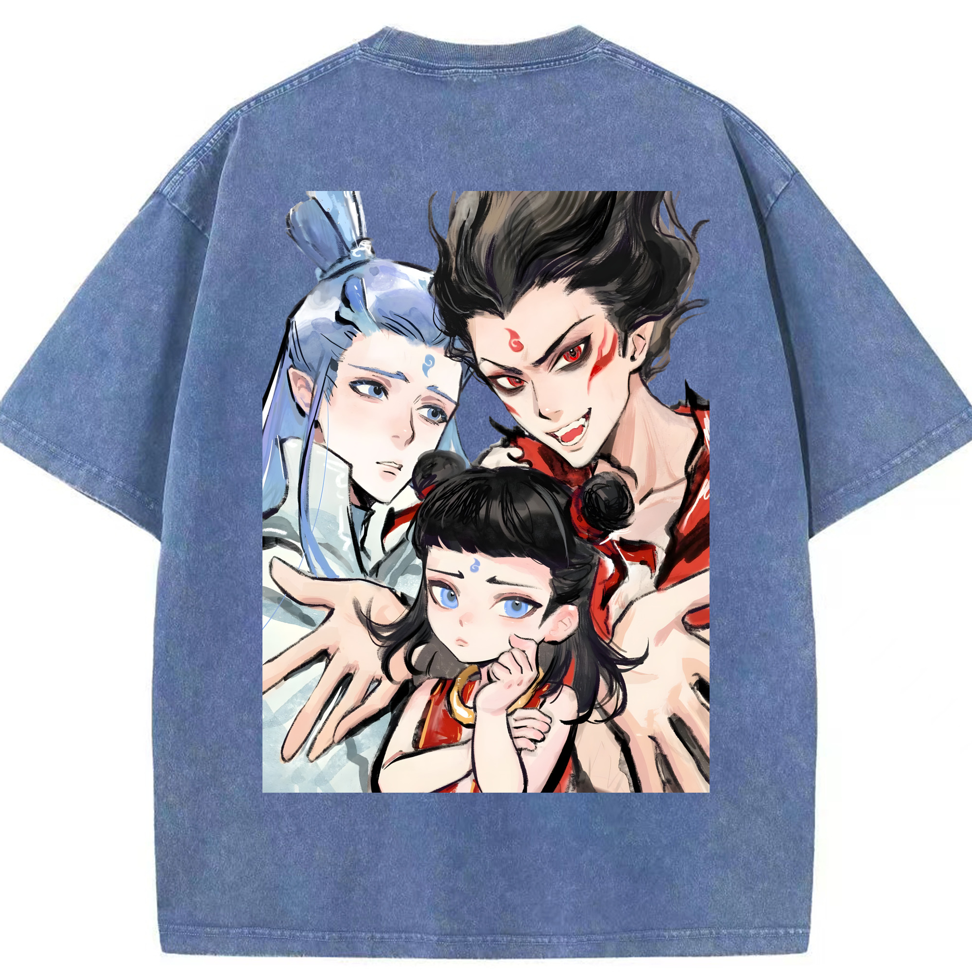 （画像用） Ne Zha 2 ナタ 魔童の大暴れ 綿100% ヴィンテージ風 半袖Tシャツ（背面プリント）