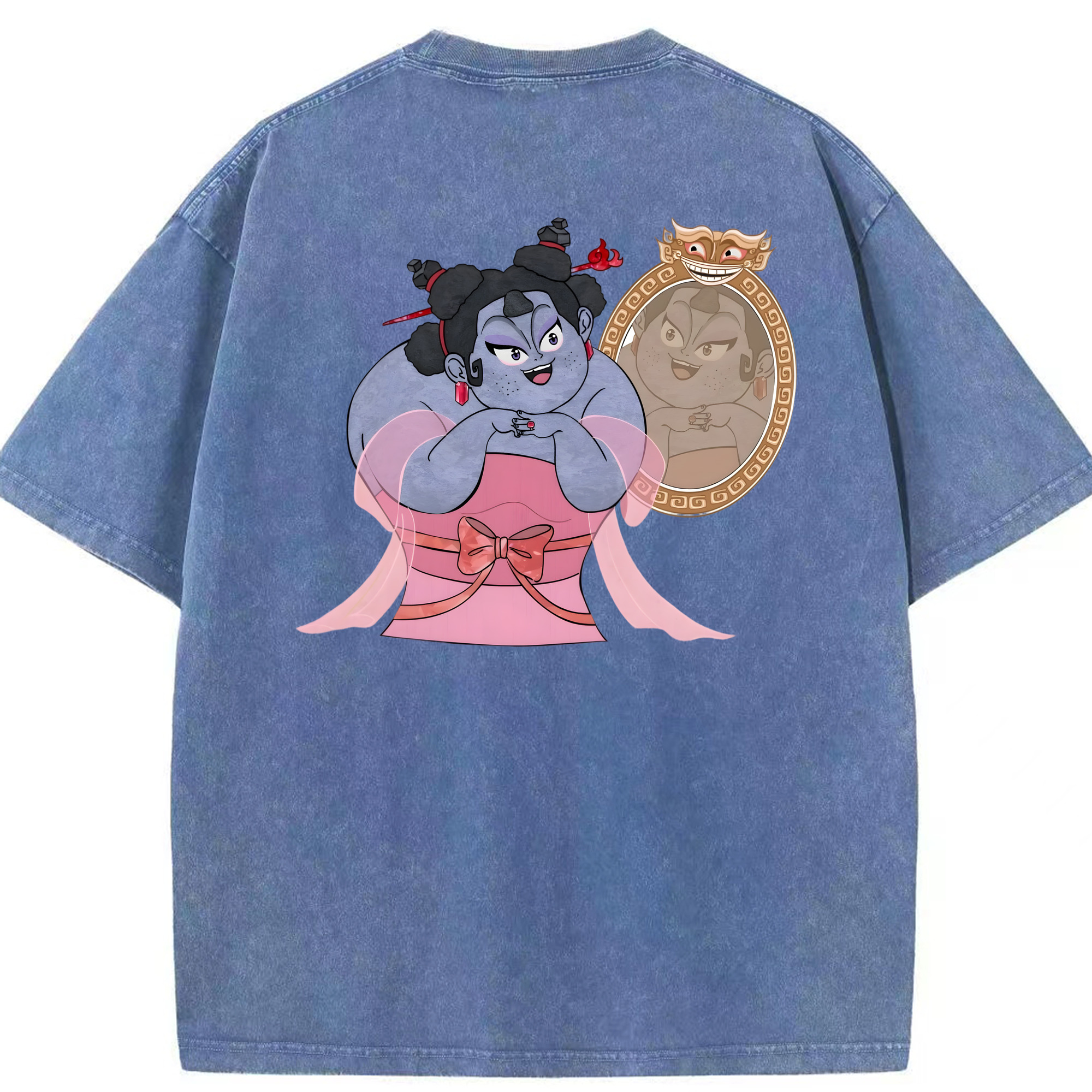 （画像用） Ne Zha 2 ナタ 魔童の大暴れ 綿100% ヴィンテージ風 半袖Tシャツ（背面プリント）