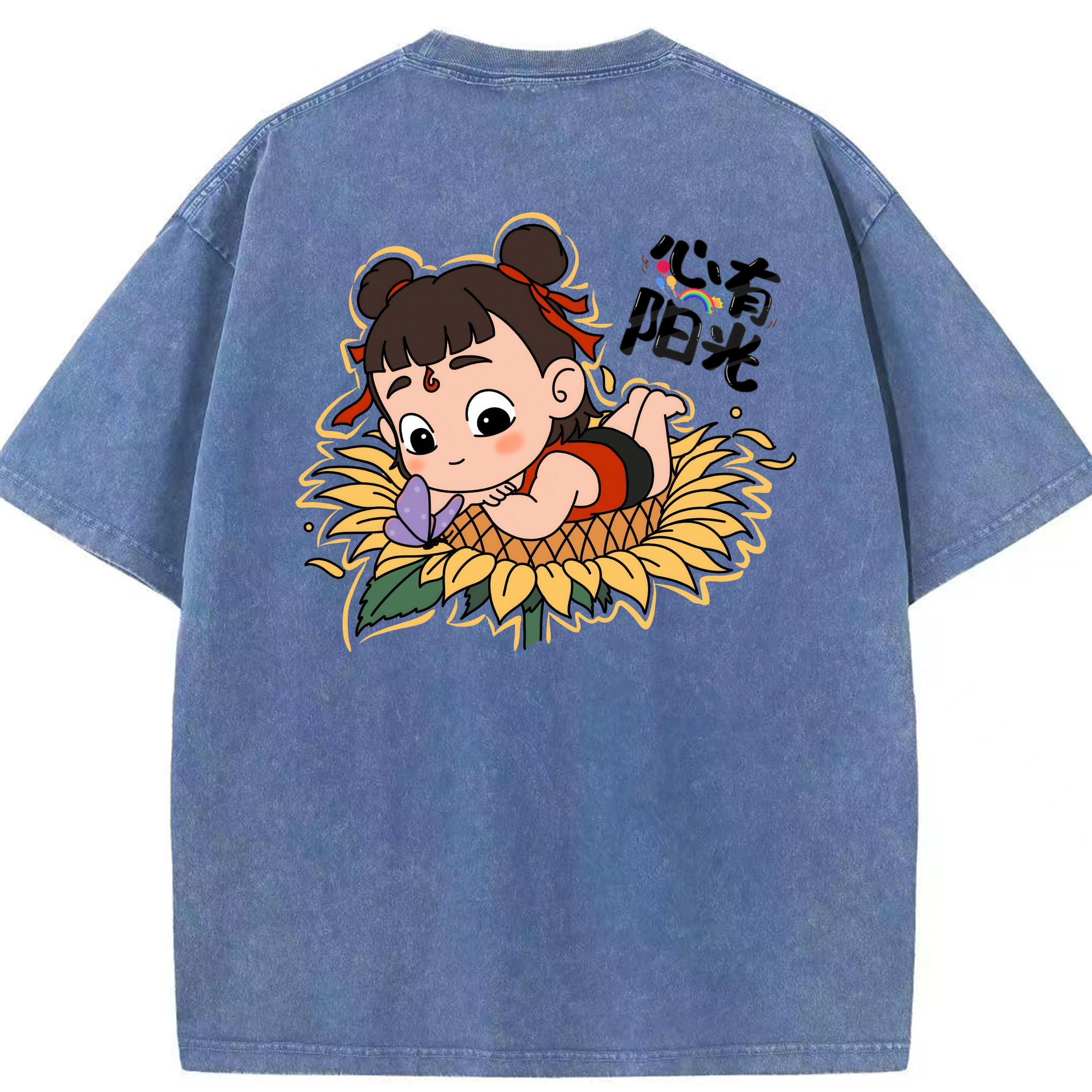 （画像用） Ne Zha 2 ナタ 魔童の大暴れ 綿100% ヴィンテージ風 半袖Tシャツ（背面プリント）