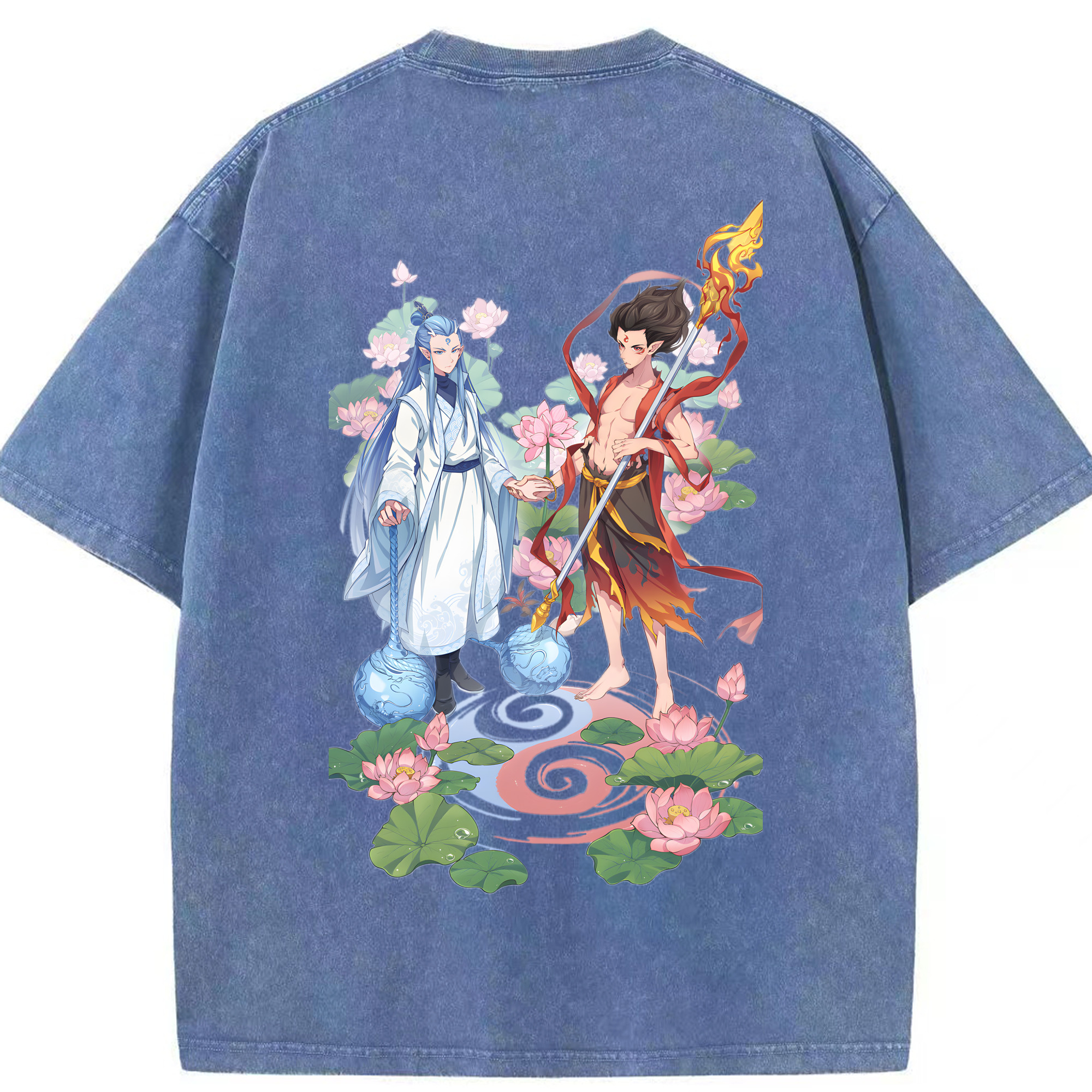（画像用） Ne Zha 2 ナタ 魔童の大暴れ 綿100% ヴィンテージ風 半袖Tシャツ（背面プリント）