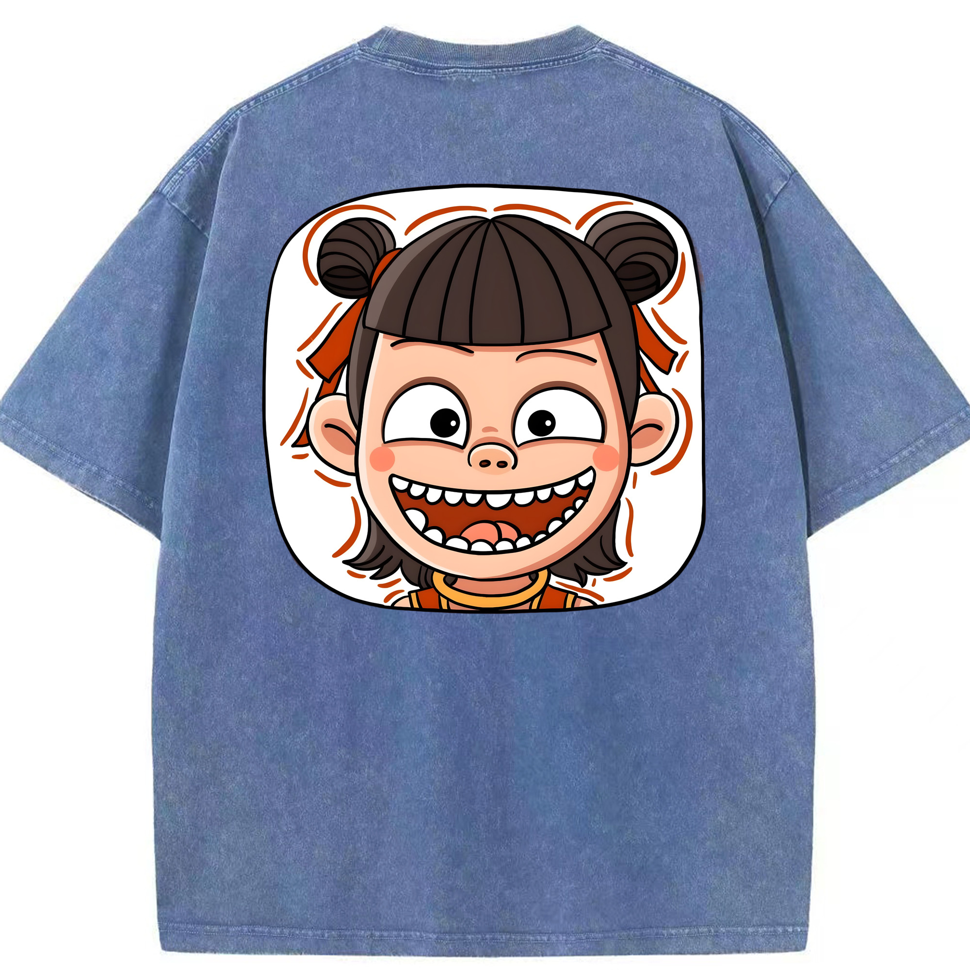 （画像用） Ne Zha 2 ナタ 魔童の大暴れ 綿100% ヴィンテージ風 半袖Tシャツ（背面プリント）