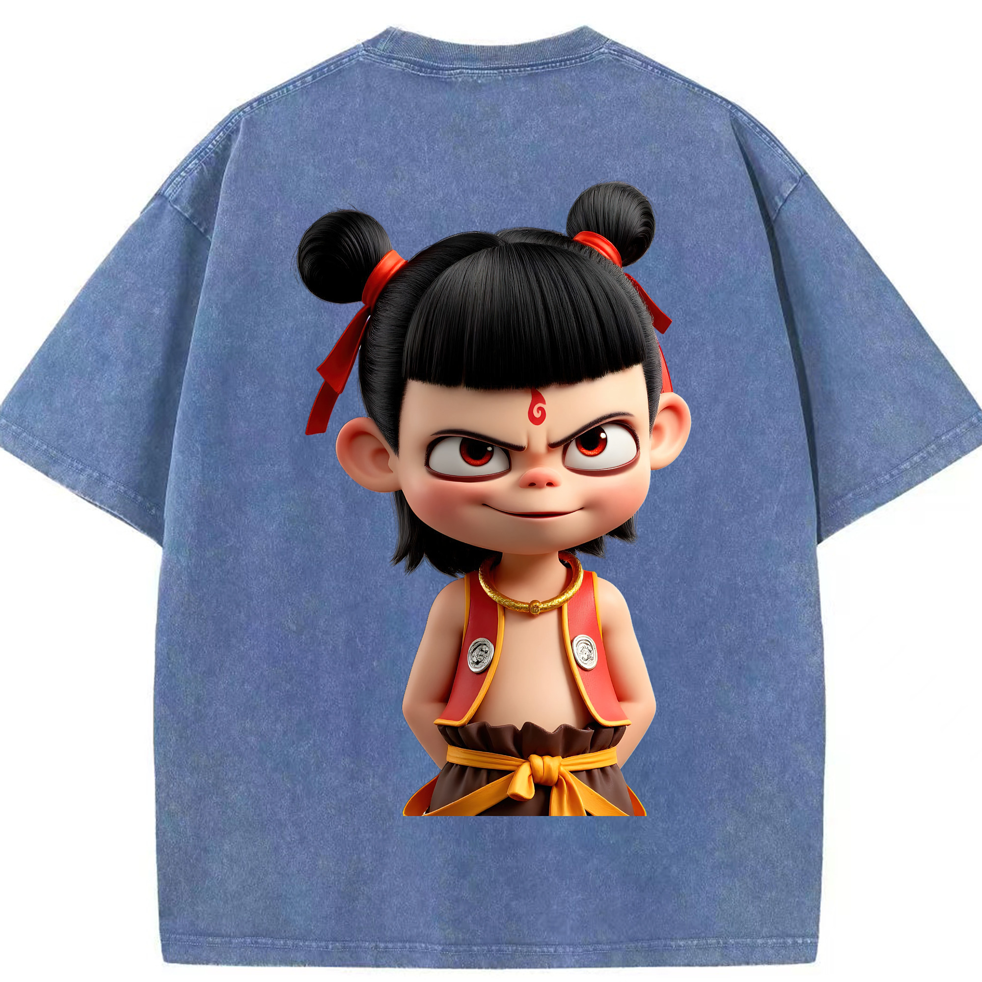 （画像用） Ne Zha 2 ナタ 魔童の大暴れ 綿100% ヴィンテージ風 半袖Tシャツ（背面プリント）