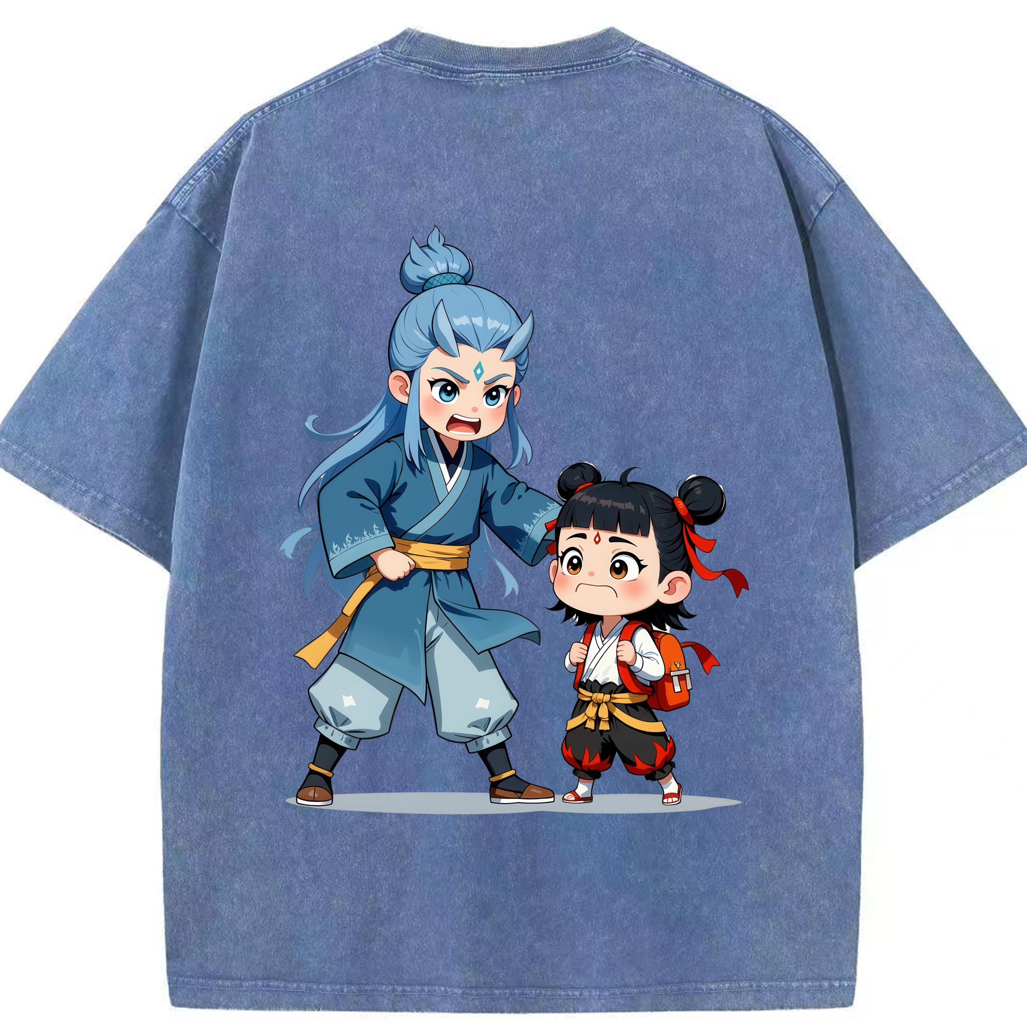 （画像用） Ne Zha 2 ナタ 魔童の大暴れ 綿100% ヴィンテージ風 半袖Tシャツ（背面プリント）