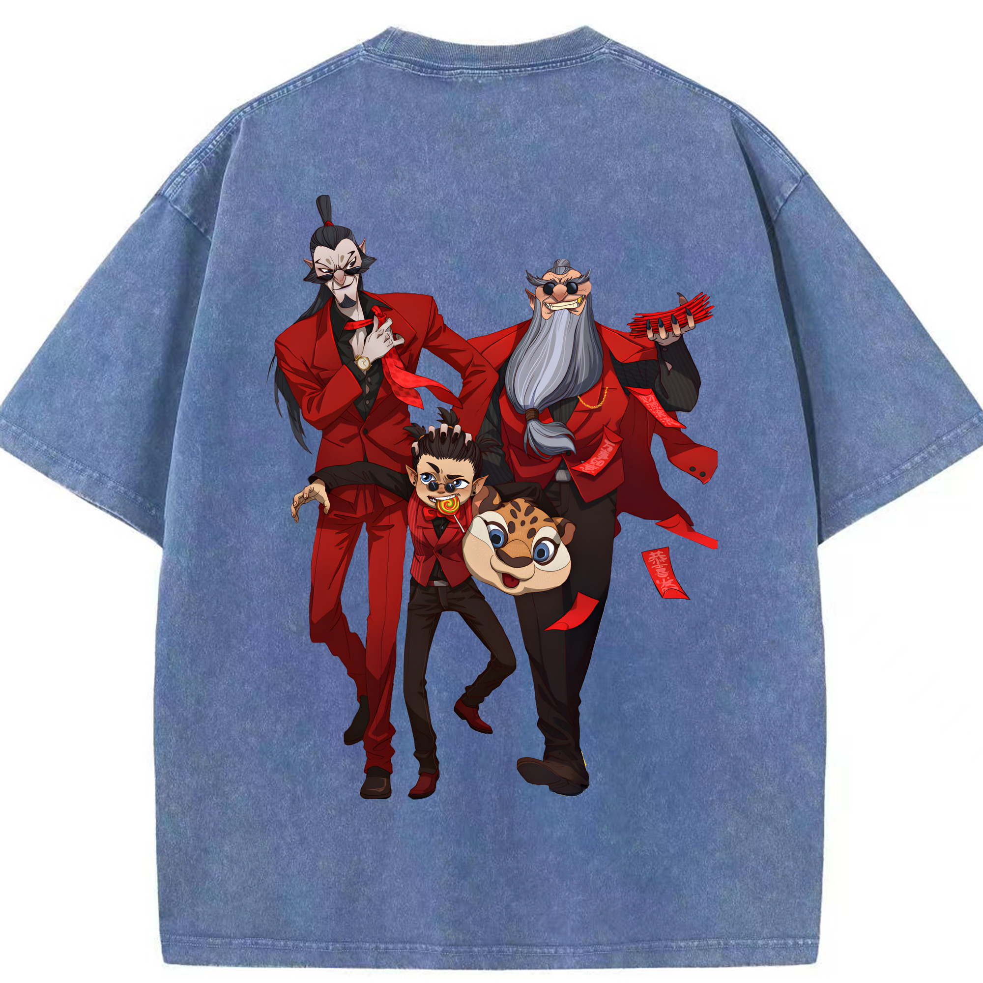 （画像用） Ne Zha 2 ナタ 魔童の大暴れ 綿100% ヴィンテージ風 半袖Tシャツ（背面プリント）