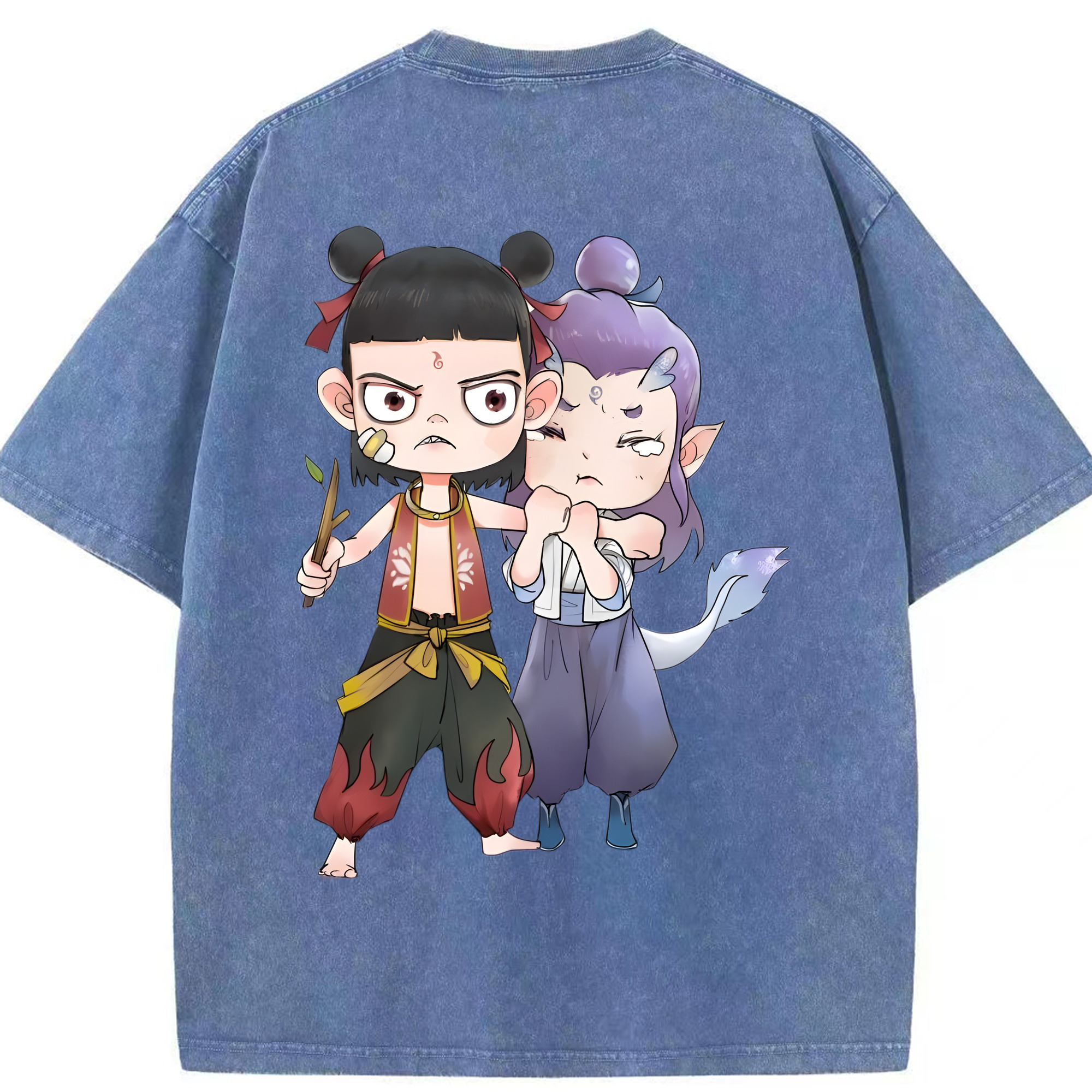 （画像用） Ne Zha 2 ナタ 魔童の大暴れ 綿100% ヴィンテージ風 半袖Tシャツ（背面プリント）