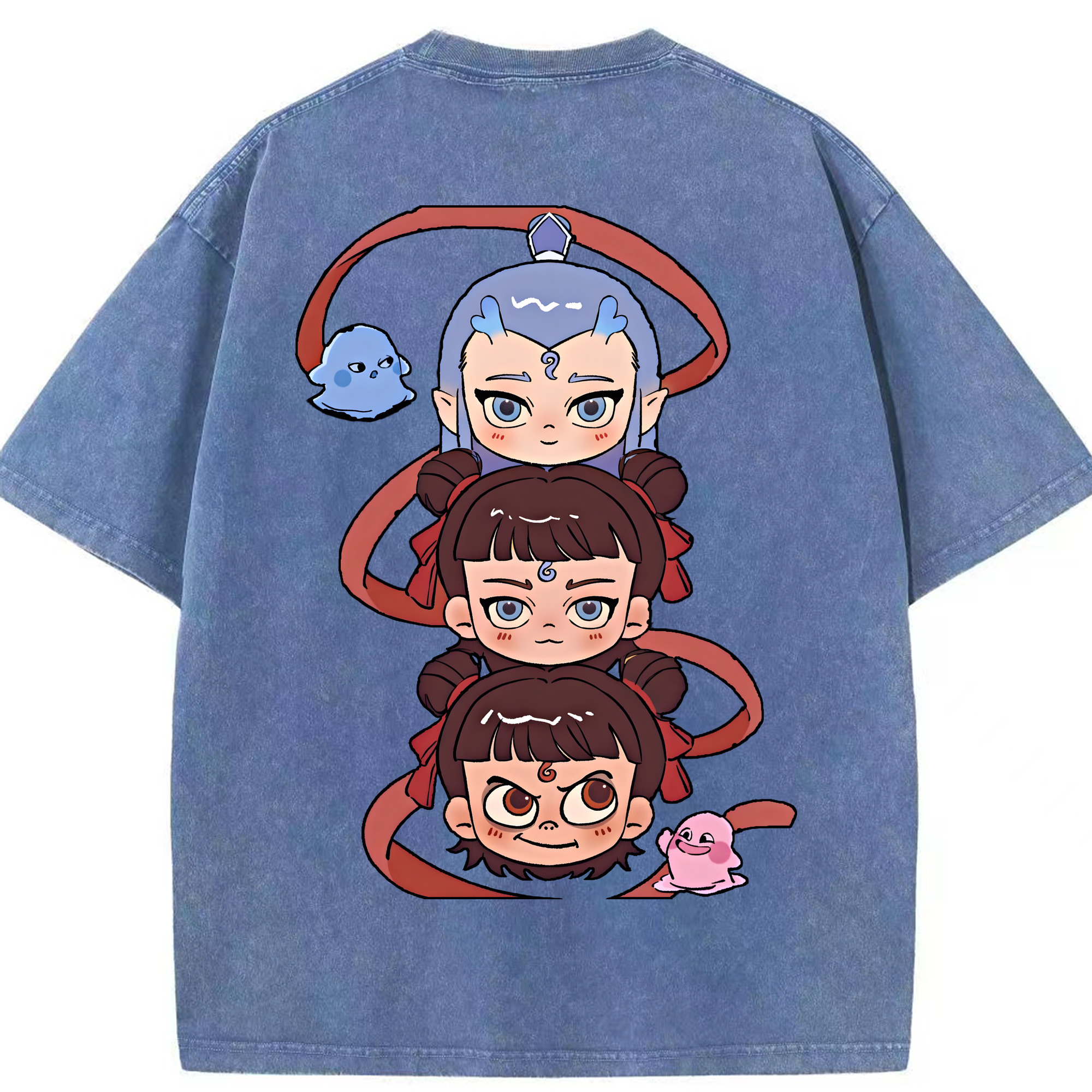 （画像用） Ne Zha 2 ナタ 魔童の大暴れ 綿100% ヴィンテージ風 半袖Tシャツ（背面プリント）