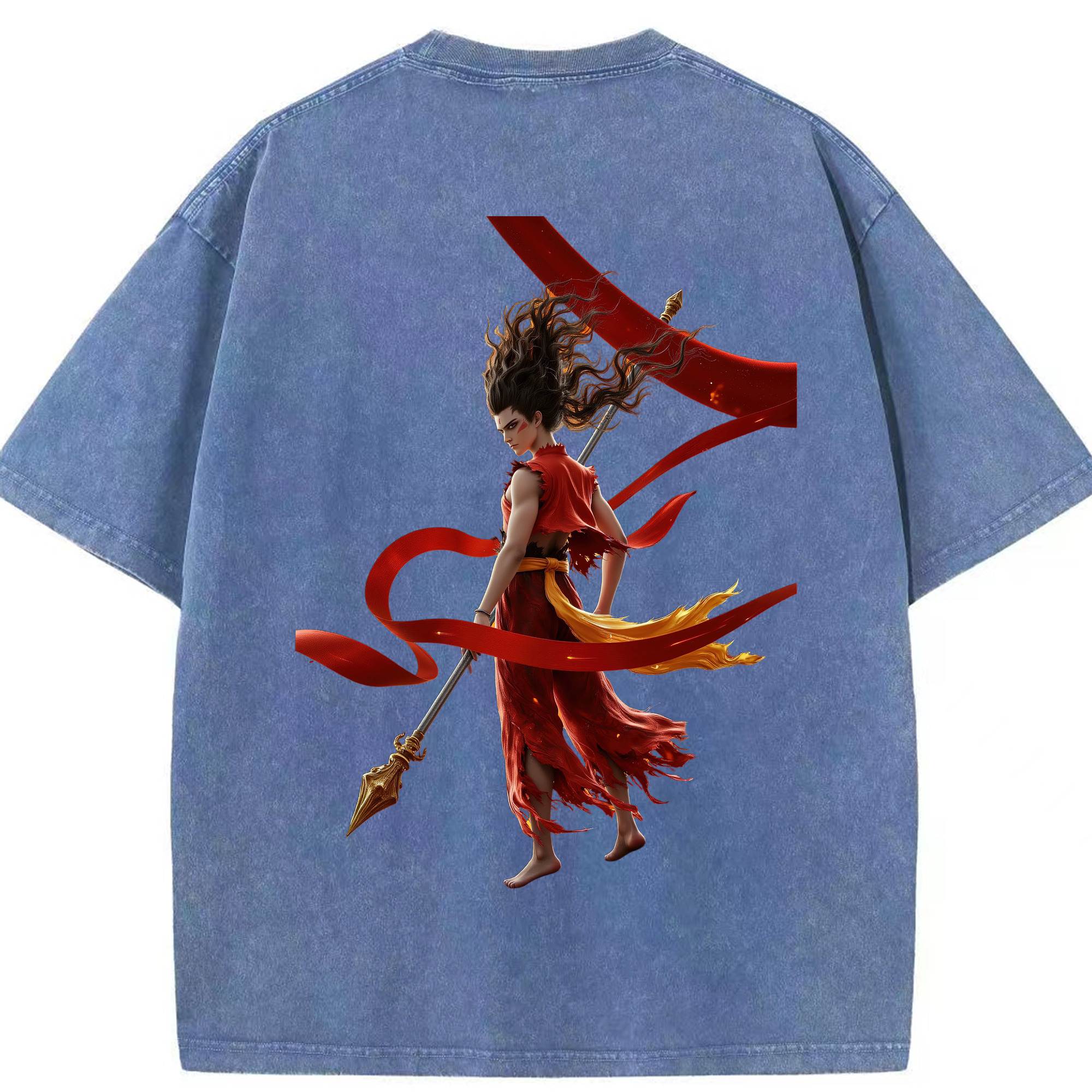 （画像用） Ne Zha 2 ナタ 魔童の大暴れ 綿100% ヴィンテージ風 半袖Tシャツ（背面プリント）
