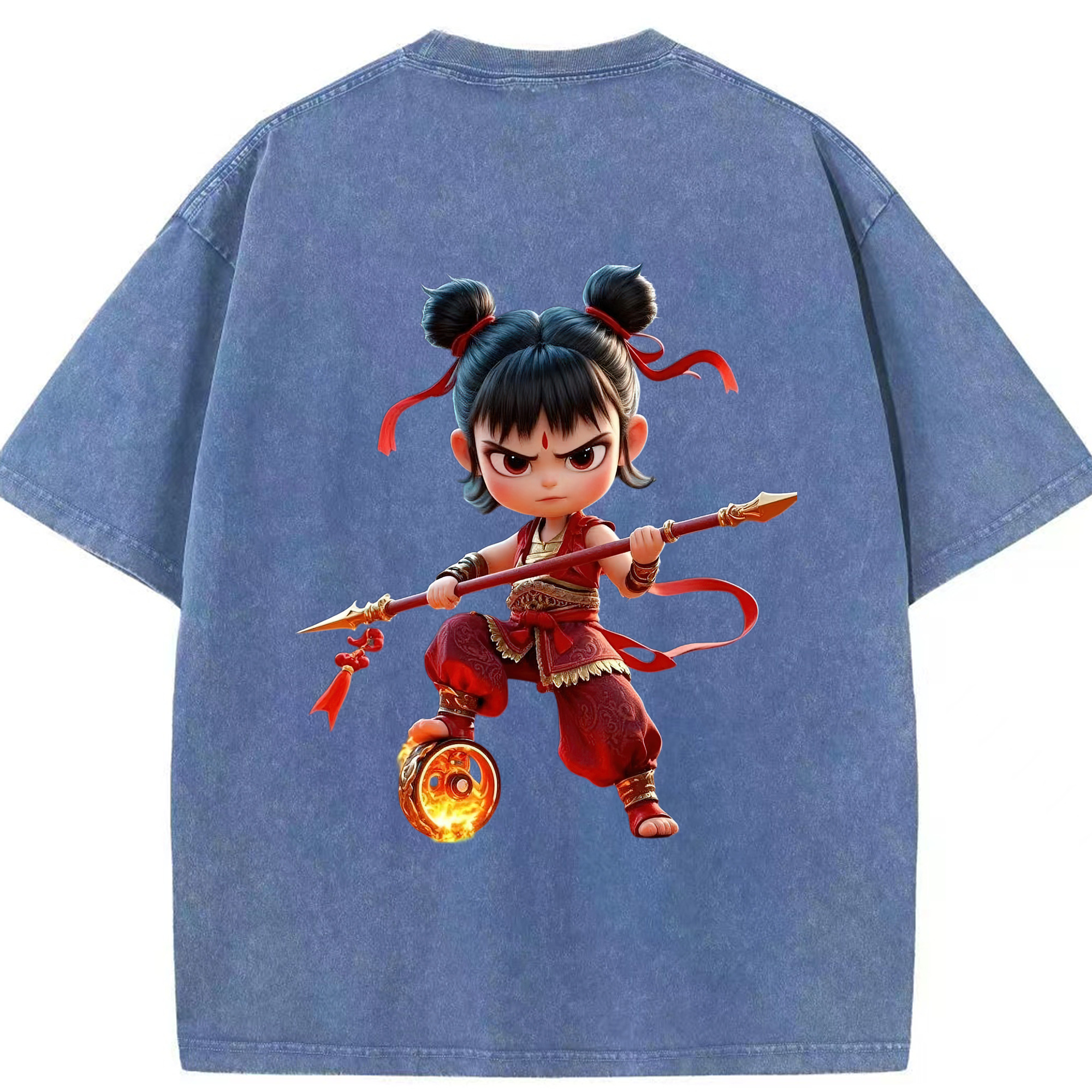 （画像用） Ne Zha 2 ナタ 魔童の大暴れ 綿100% ヴィンテージ風 半袖Tシャツ（背面プリント）