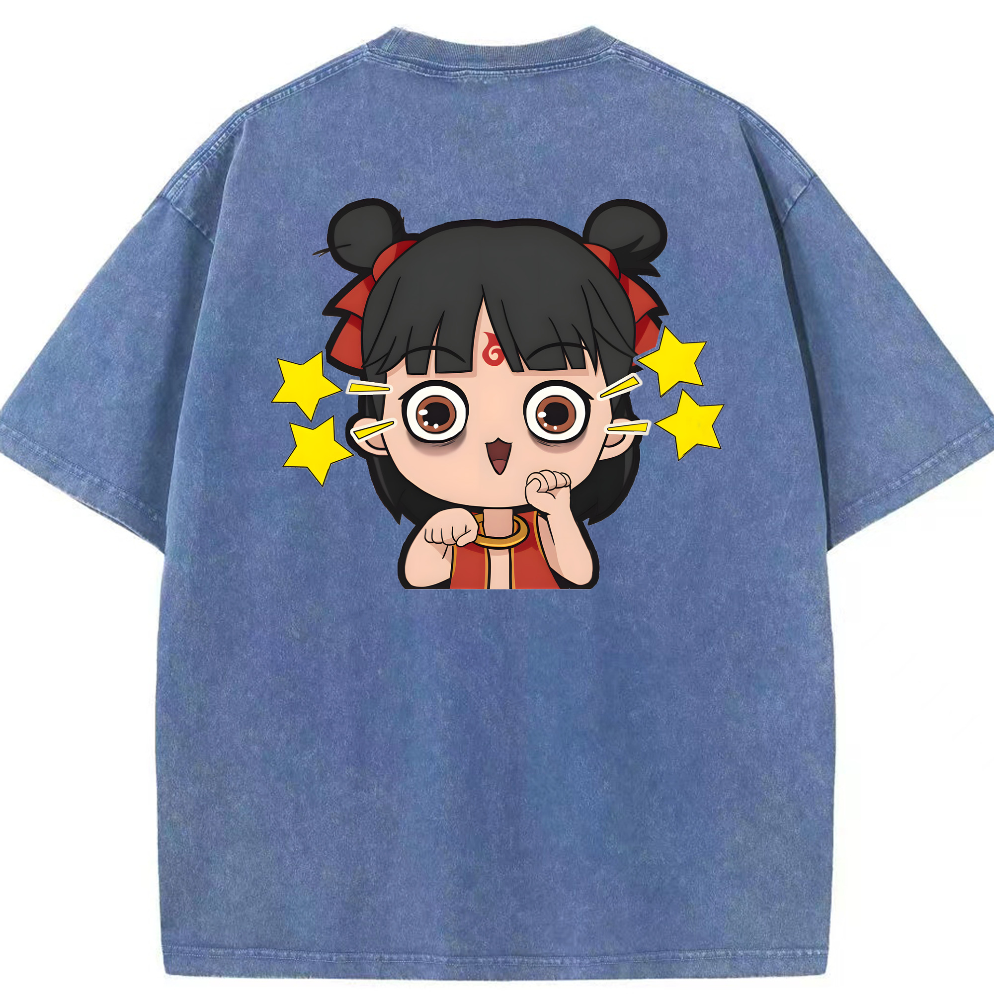 （画像用） Ne Zha 2 ナタ 魔童の大暴れ 綿100% ヴィンテージ風 半袖Tシャツ（背面プリント）