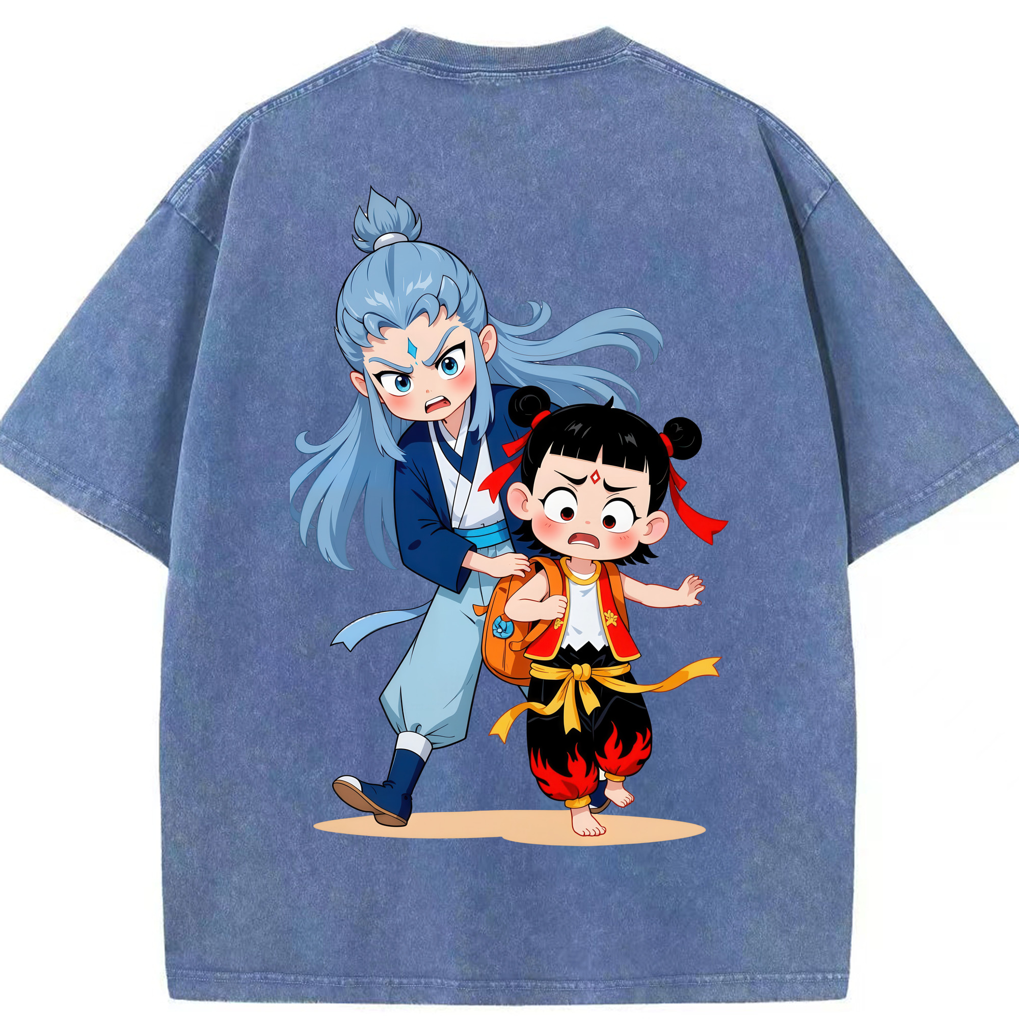 （画像用） Ne Zha 2 ナタ 魔童の大暴れ 綿100% ヴィンテージ風 半袖Tシャツ（背面プリント）