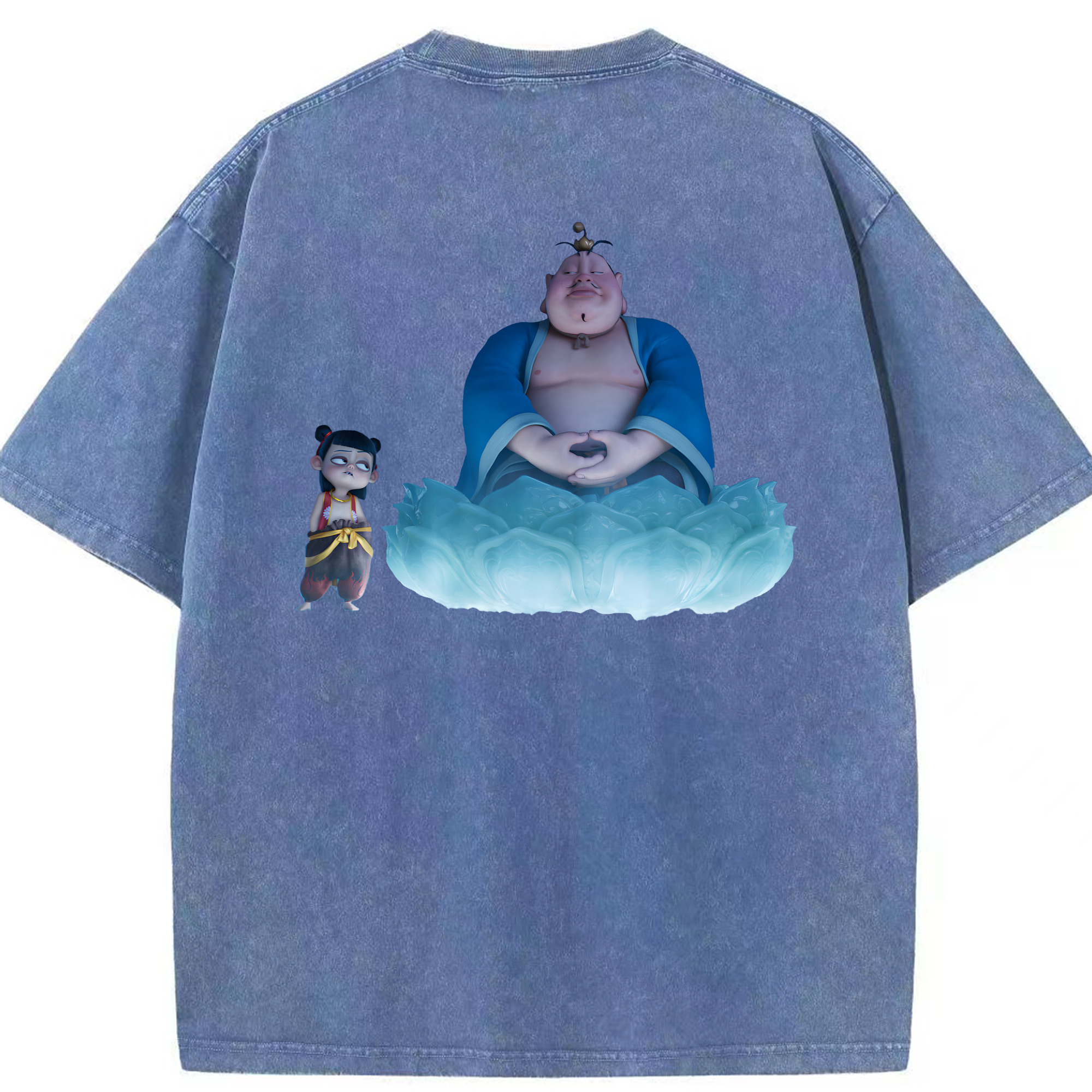 （画像用） Ne Zha 2 ナタ 魔童の大暴れ 綿100% ヴィンテージ風 半袖Tシャツ（背面プリント）
