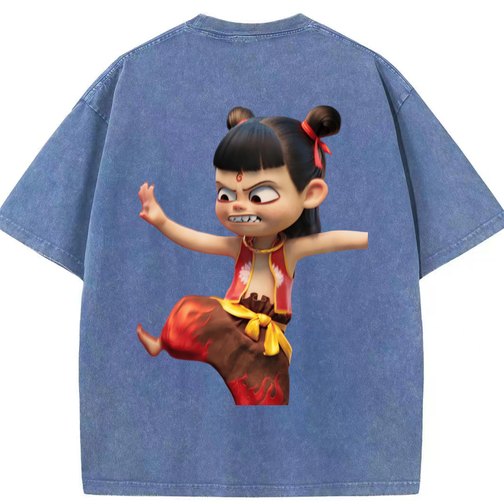 （画像用） Ne Zha 2 ナタ 魔童の大暴れ 綿100% ヴィンテージ風 半袖Tシャツ（背面プリント）