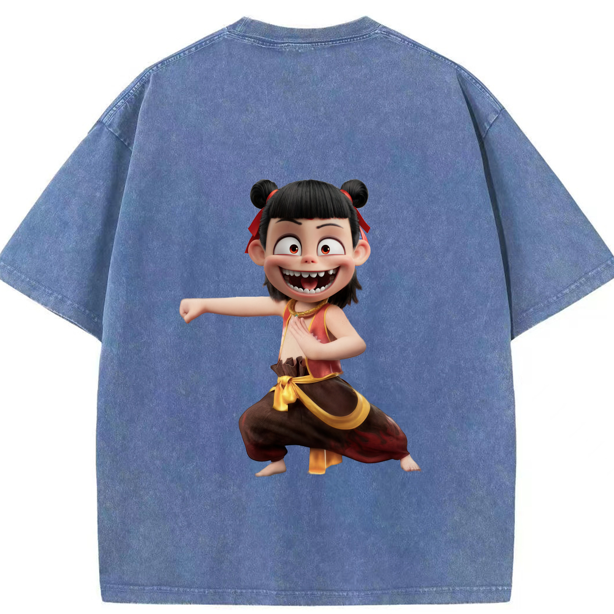 （画像用） Ne Zha 2 ナタ 魔童の大暴れ 綿100% ヴィンテージ風 半袖Tシャツ（背面プリント）