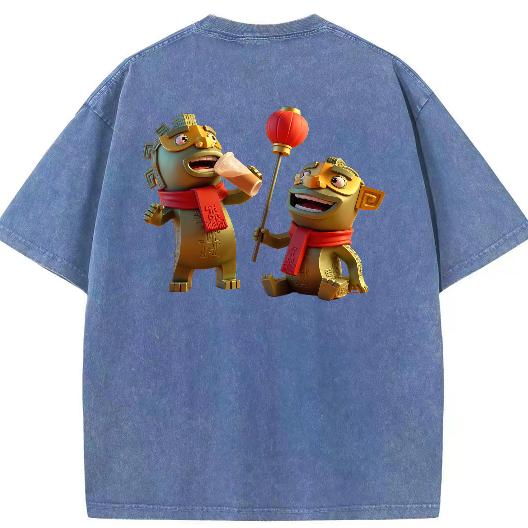 （画像用） Ne Zha 2 ナタ 魔童の大暴れ 綿100% ヴィンテージ風 半袖Tシャツ（背面プリント）