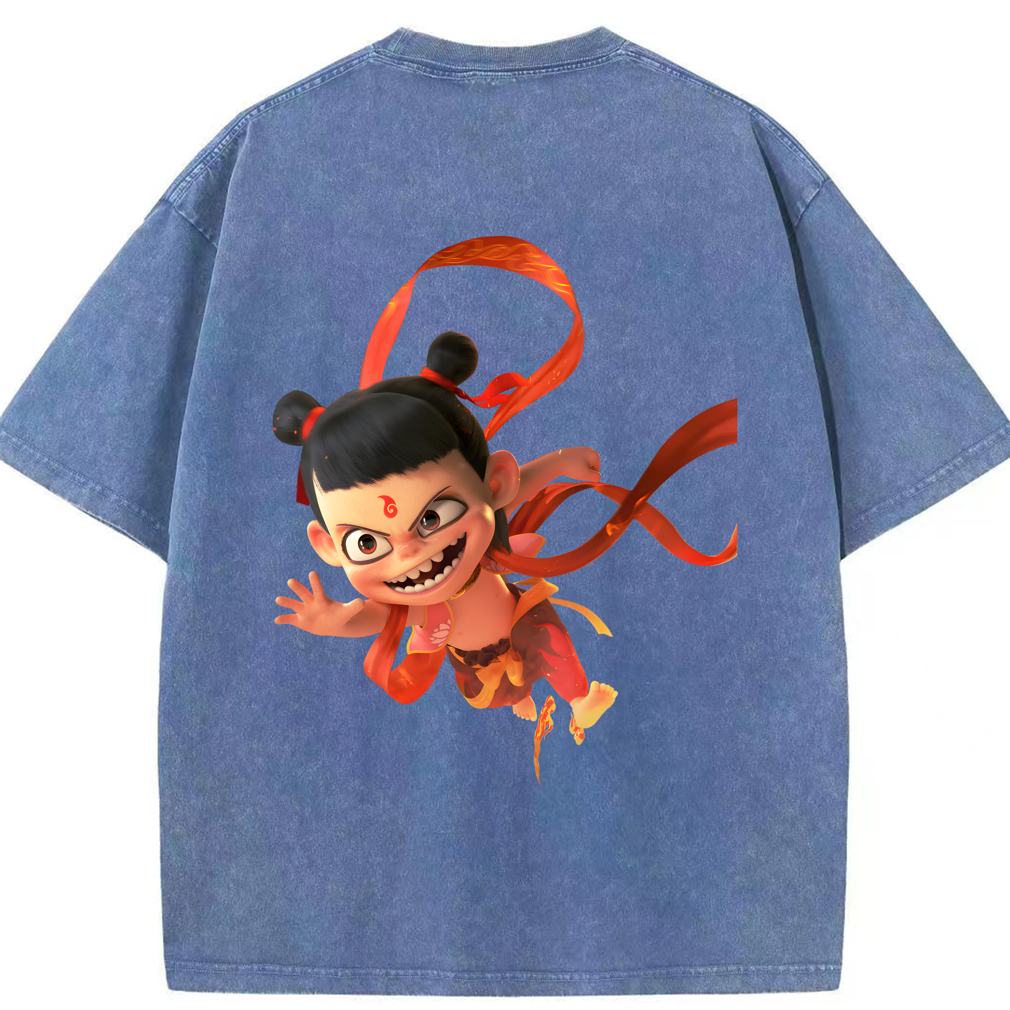 （画像用） Ne Zha 2 ナタ 魔童の大暴れ 綿100% ヴィンテージ風 半袖Tシャツ（背面プリント）