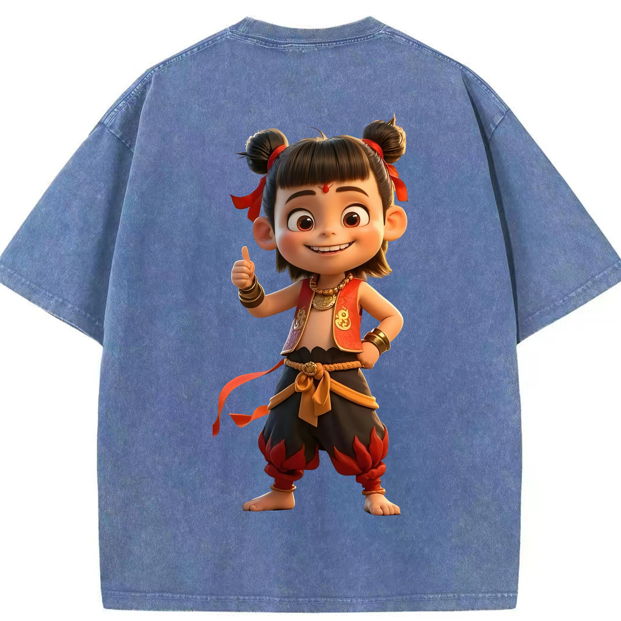 （画像用） Ne Zha 2 ナタ 魔童の大暴れ 綿100% ヴィンテージ風 半袖Tシャツ（背面プリント）