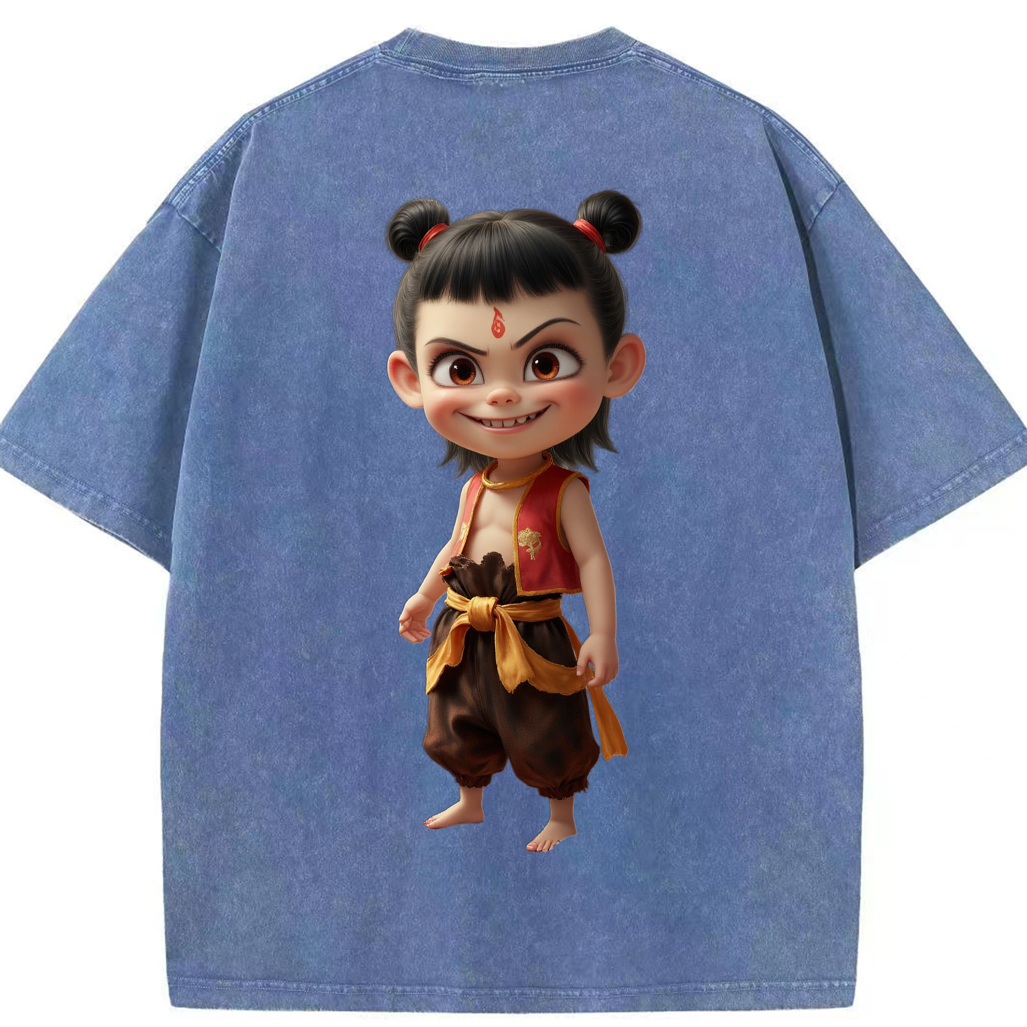（画像用） Ne Zha 2 ナタ 魔童の大暴れ 綿100% ヴィンテージ風 半袖Tシャツ（背面プリント）