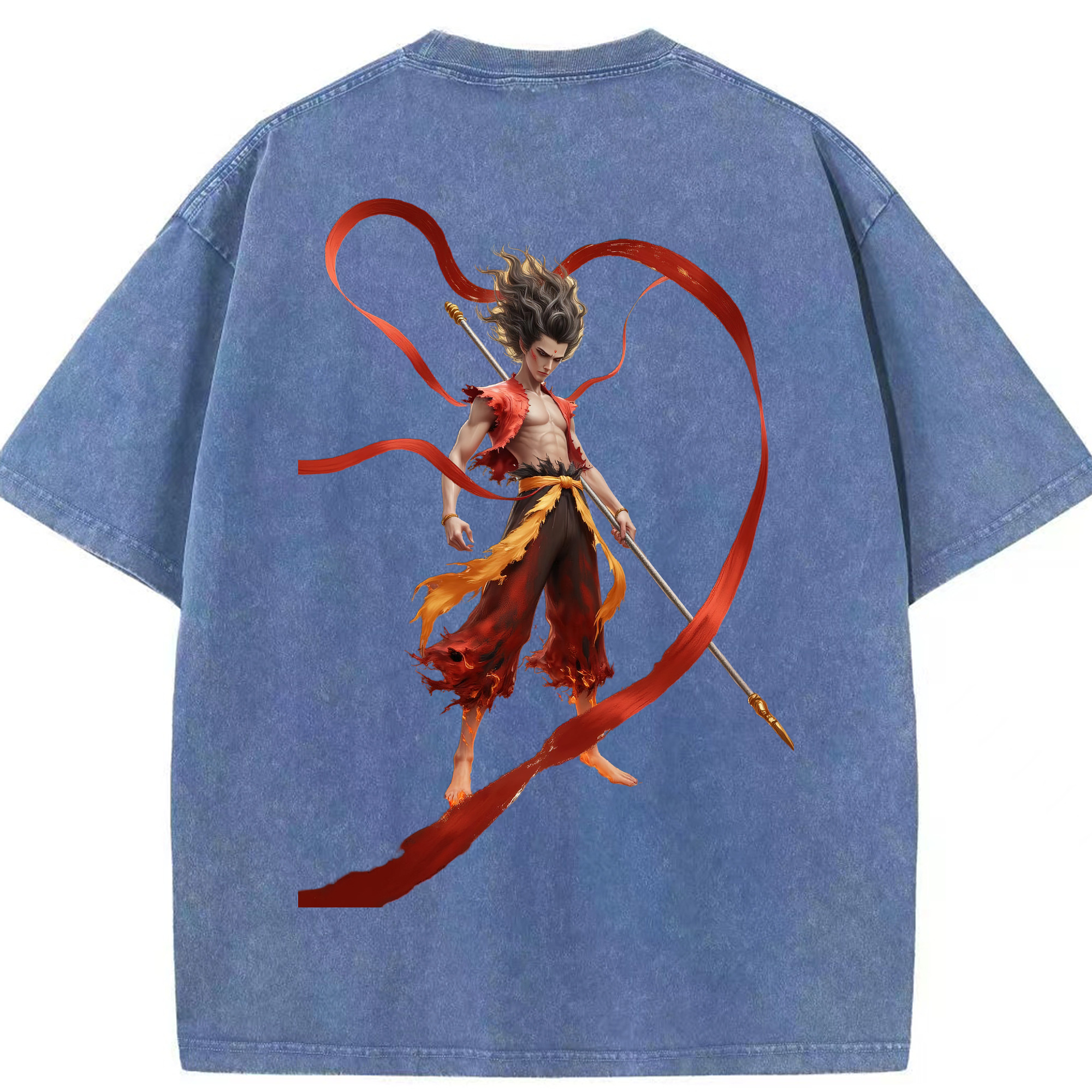 （画像用） Ne Zha 2 ナタ 魔童の大暴れ 綿100% ヴィンテージ風 半袖Tシャツ（背面プリント）
