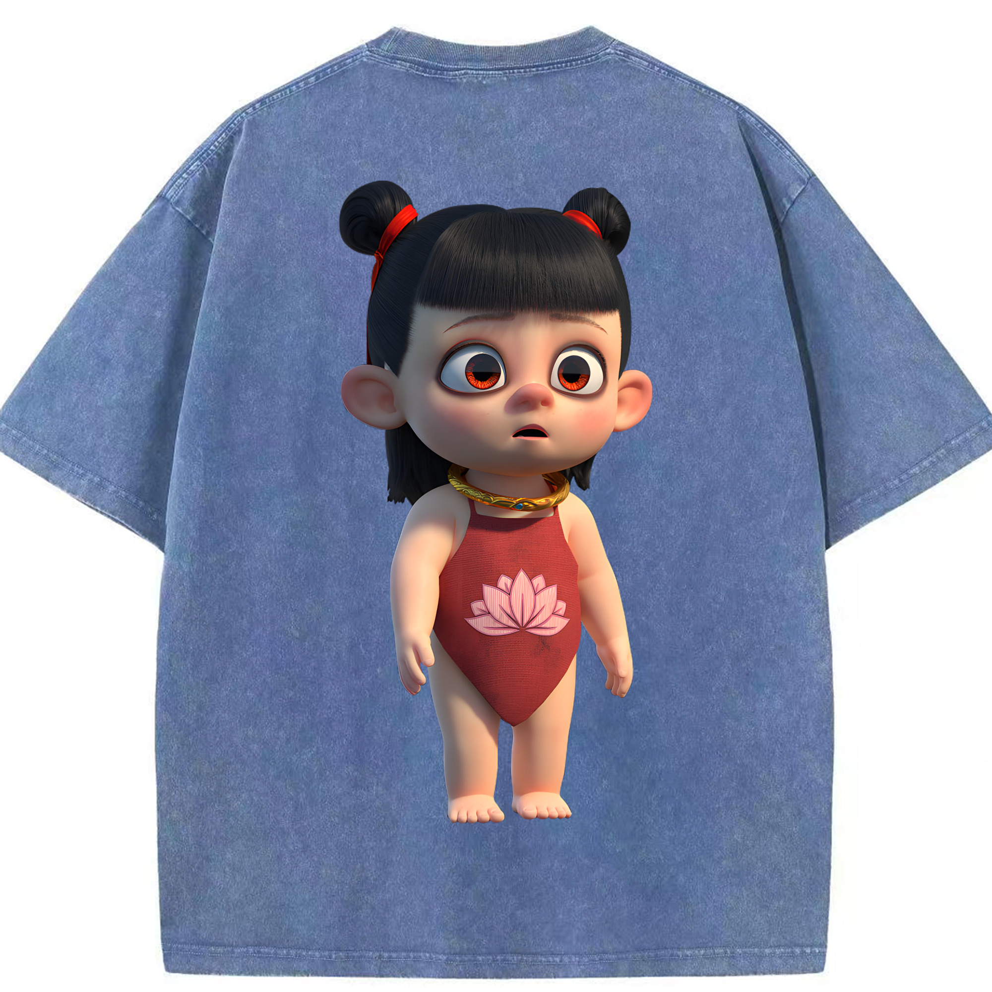 （画像用） Ne Zha 2 ナタ 魔童の大暴れ 綿100% ヴィンテージ風 半袖Tシャツ（背面プリント）