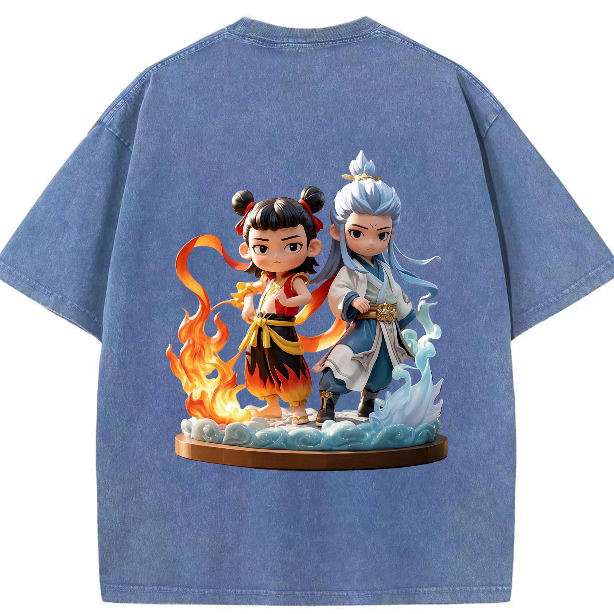 （画像用） Ne Zha 2 ナタ 魔童の大暴れ 綿100% ヴィンテージ風 半袖Tシャツ（背面プリント）