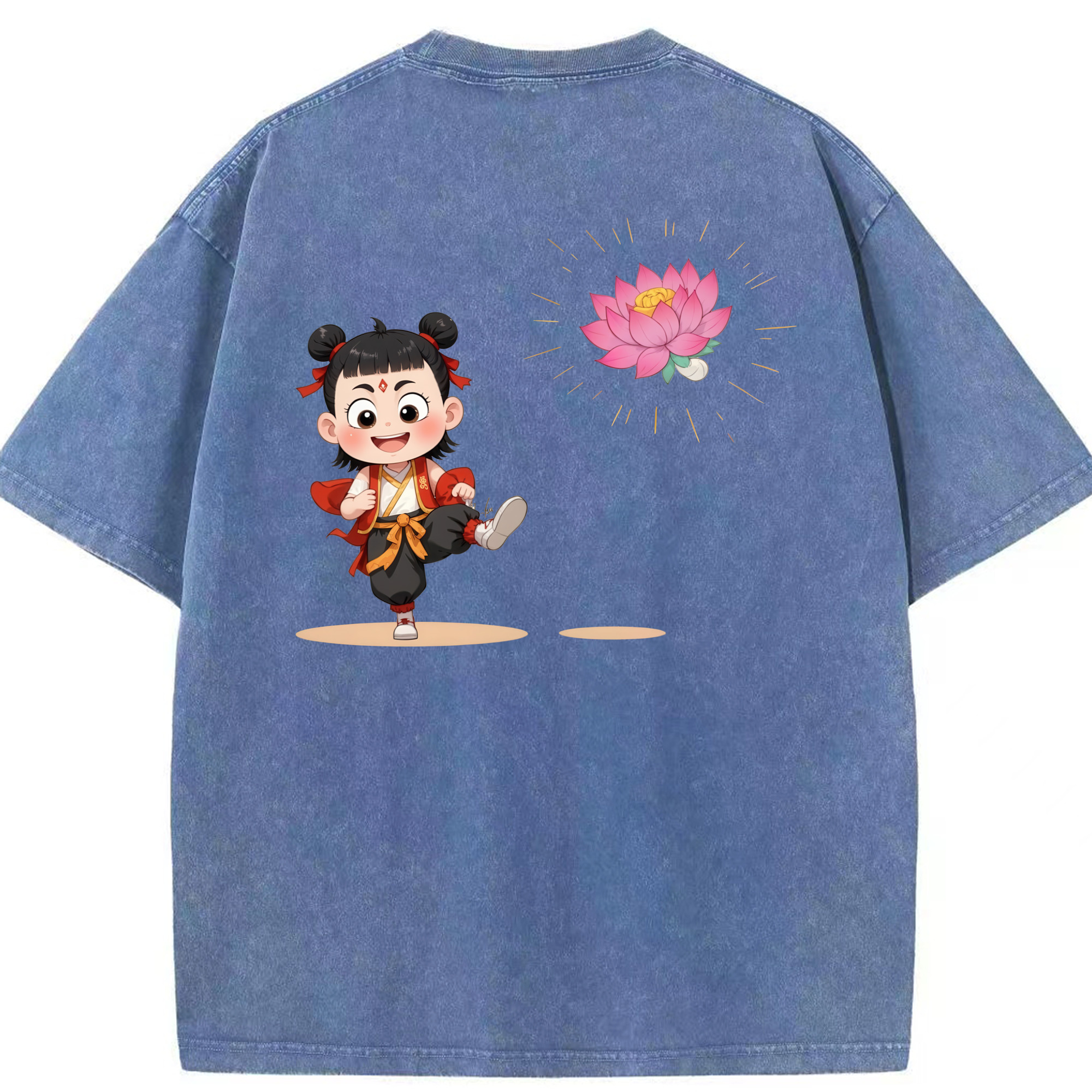 （画像用） Ne Zha 2 ナタ 魔童の大暴れ 綿100% ヴィンテージ風 半袖Tシャツ（背面プリント）