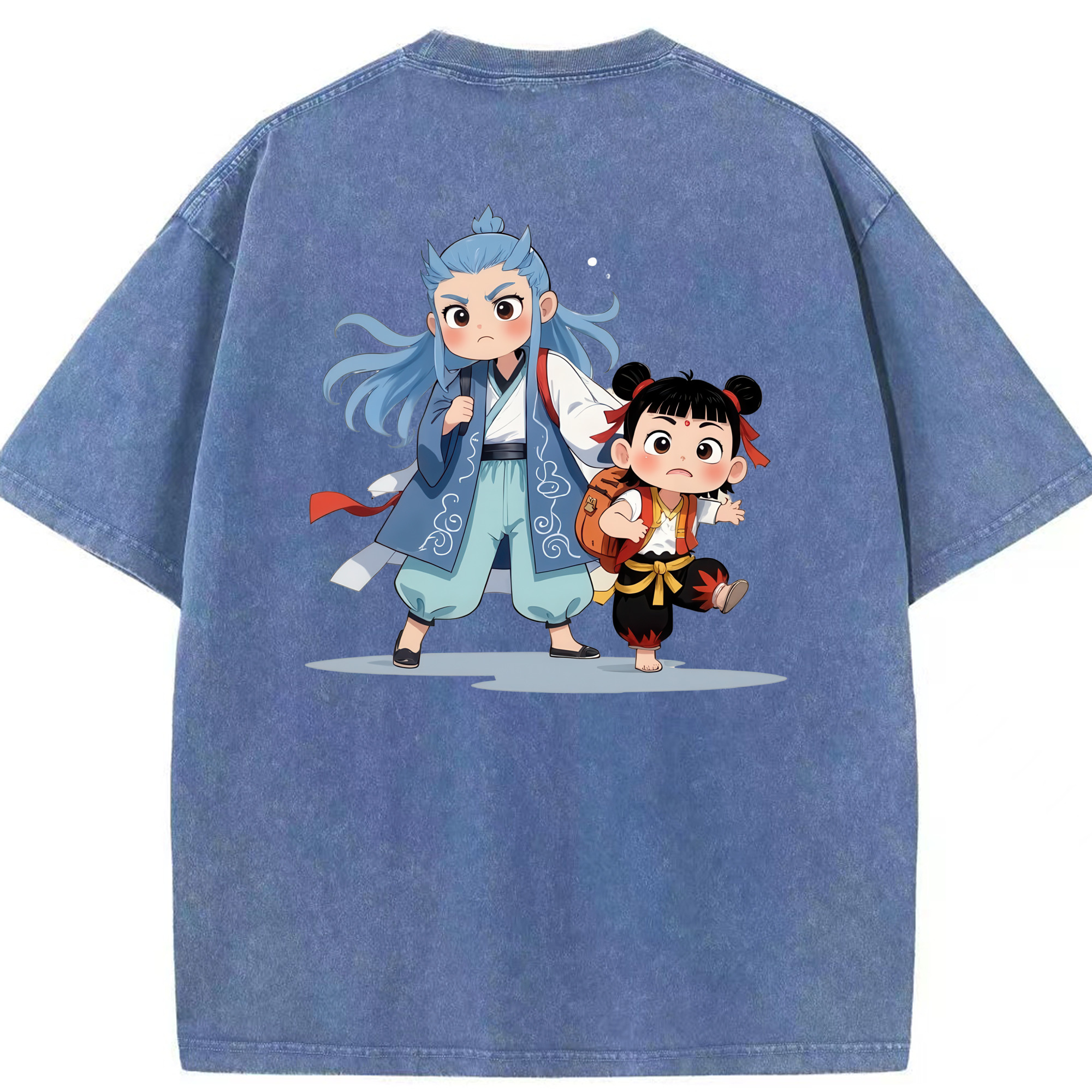 （画像用） Ne Zha 2 ナタ 魔童の大暴れ 綿100% ヴィンテージ風 半袖Tシャツ（背面プリント）