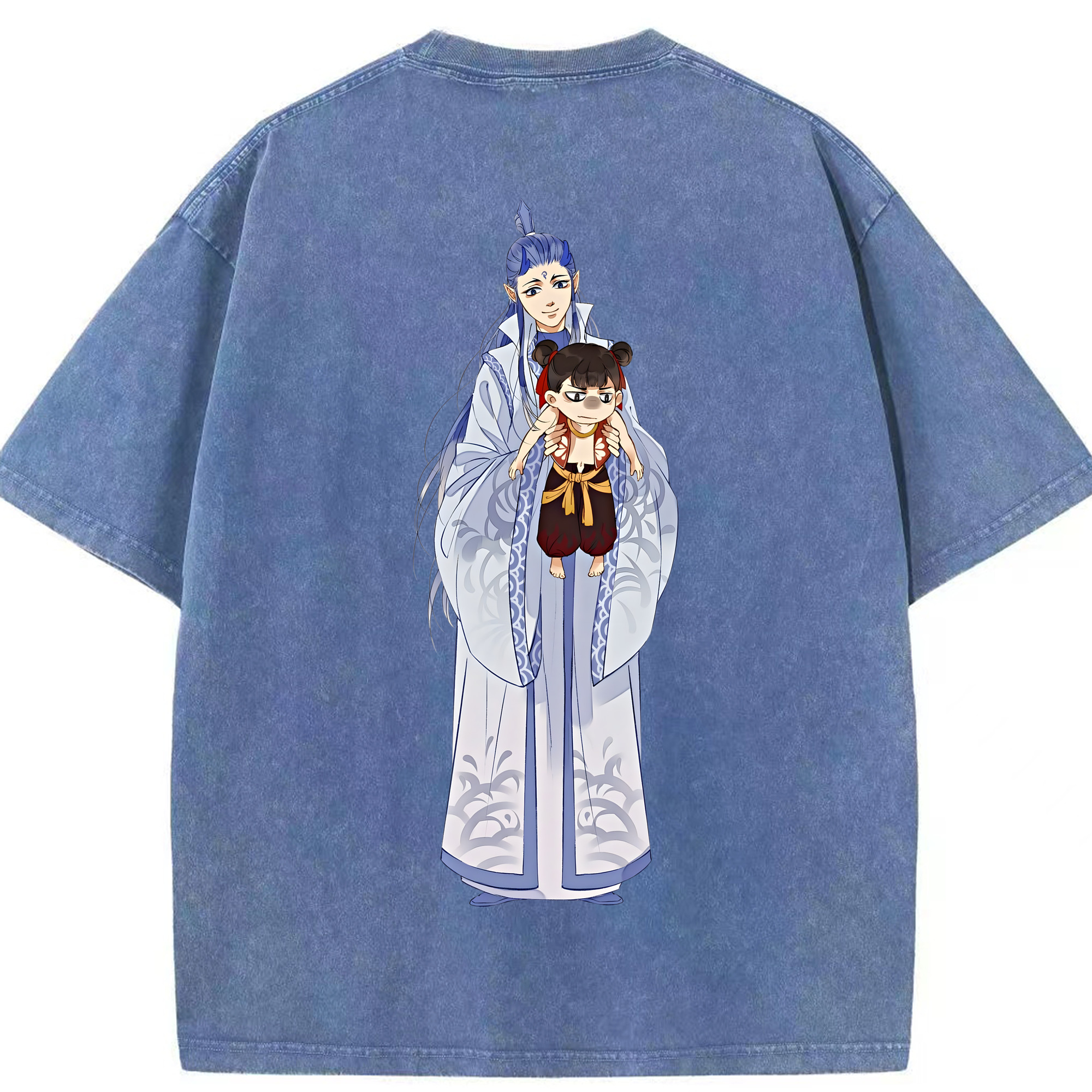 （画像用） Ne Zha 2 ナタ 魔童の大暴れ 綿100% ヴィンテージ風 半袖Tシャツ（背面プリント）