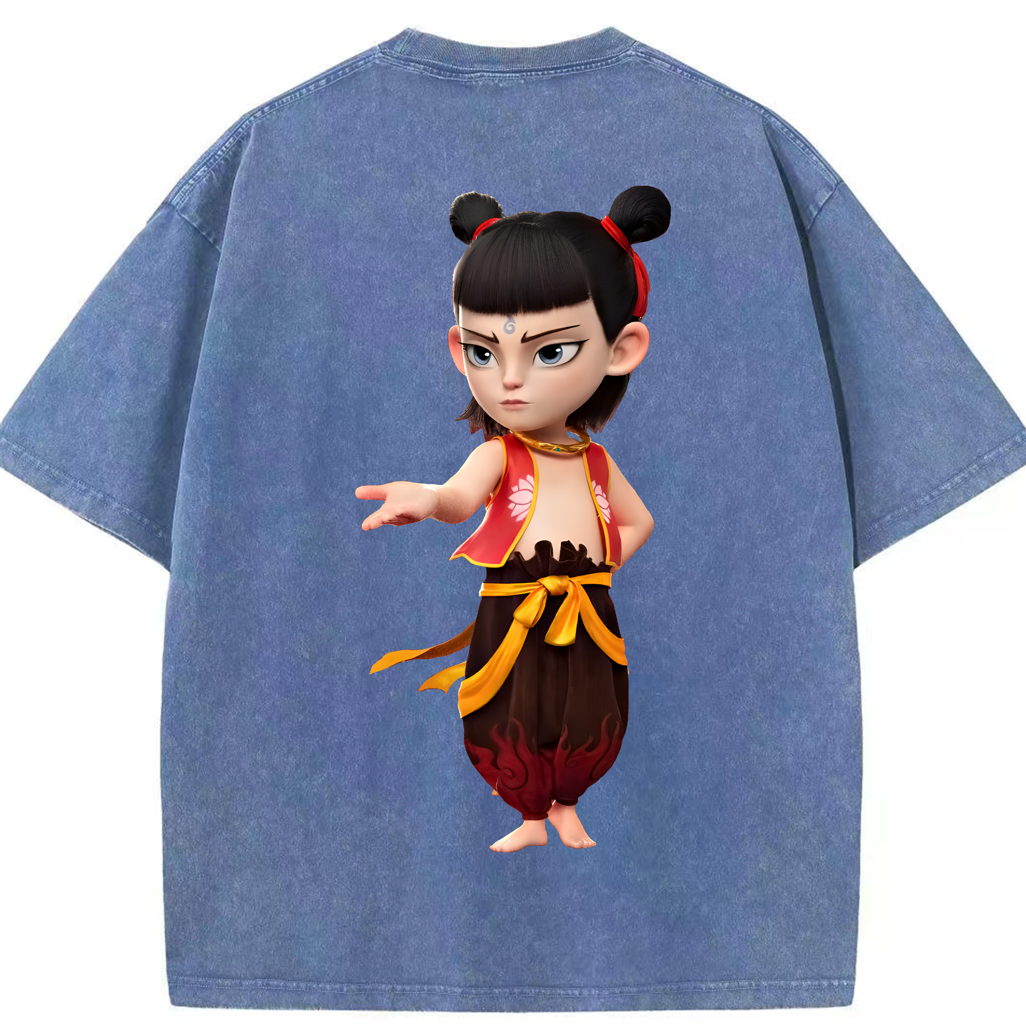 （画像用） Ne Zha 2 ナタ 魔童の大暴れ 綿100% ヴィンテージ風 半袖Tシャツ（背面プリント）