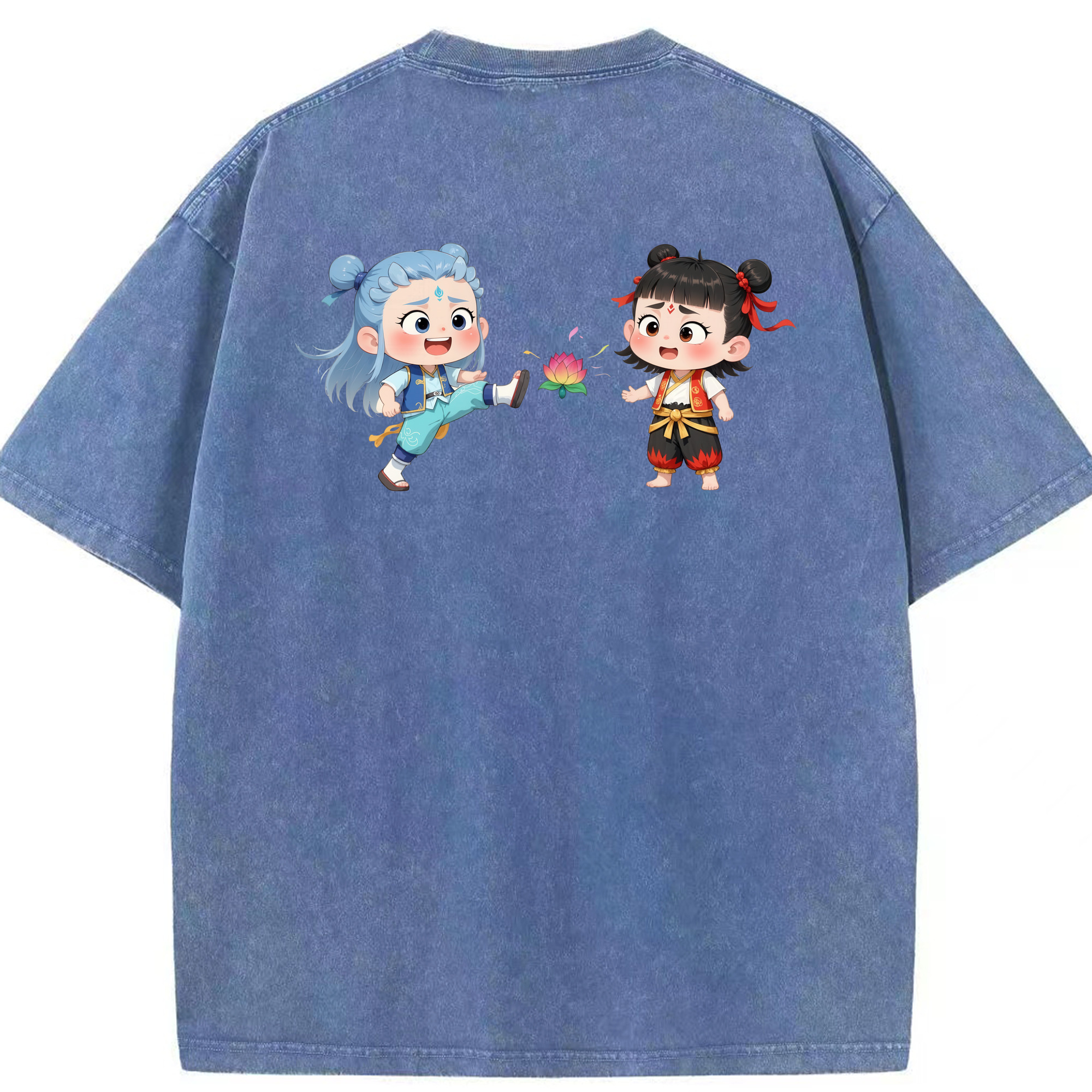 （画像用） Ne Zha 2 ナタ 魔童の大暴れ 綿100% ヴィンテージ風 半袖Tシャツ（背面プリント）