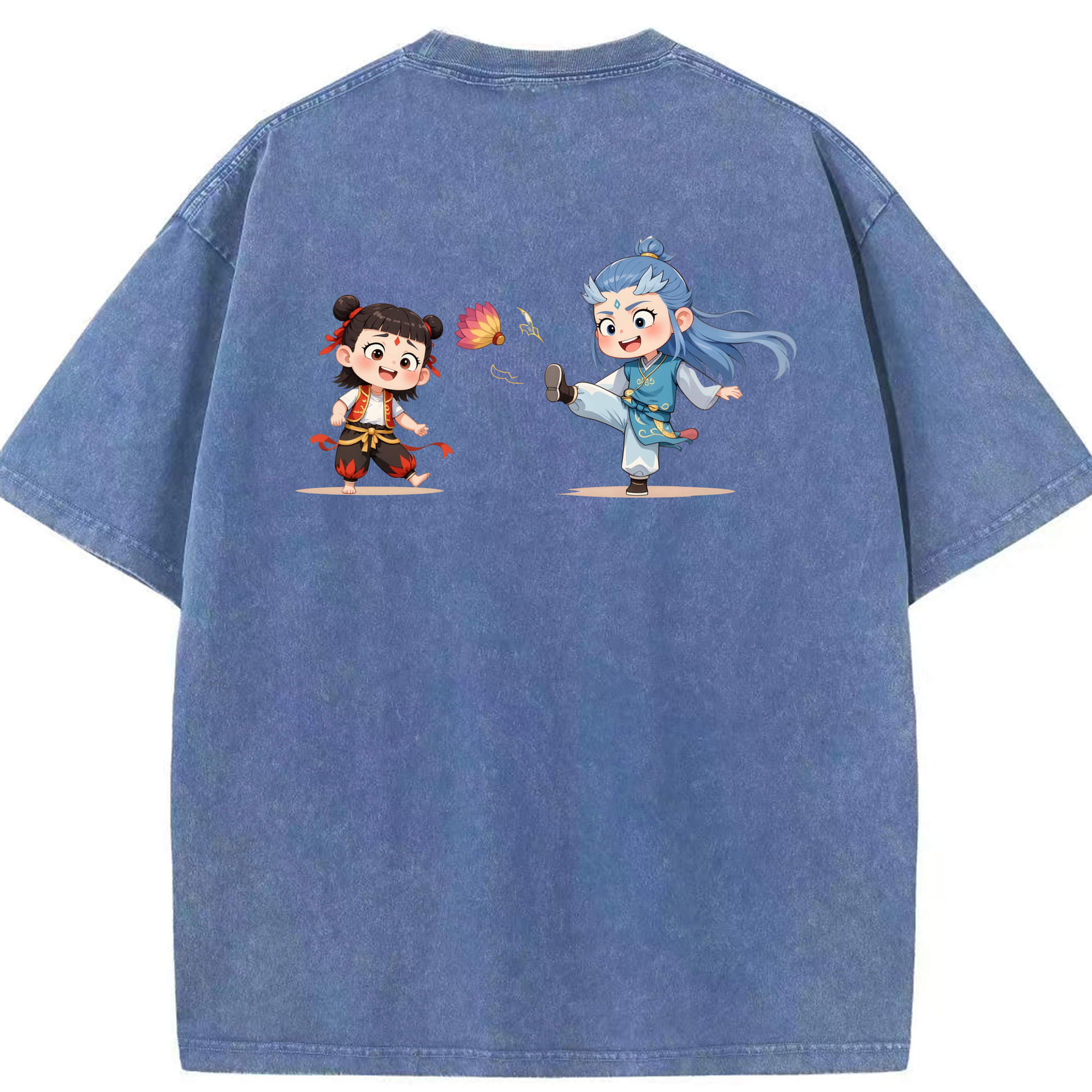 （画像用） Ne Zha 2 ナタ 魔童の大暴れ 綿100% ヴィンテージ風 半袖Tシャツ（背面プリント）