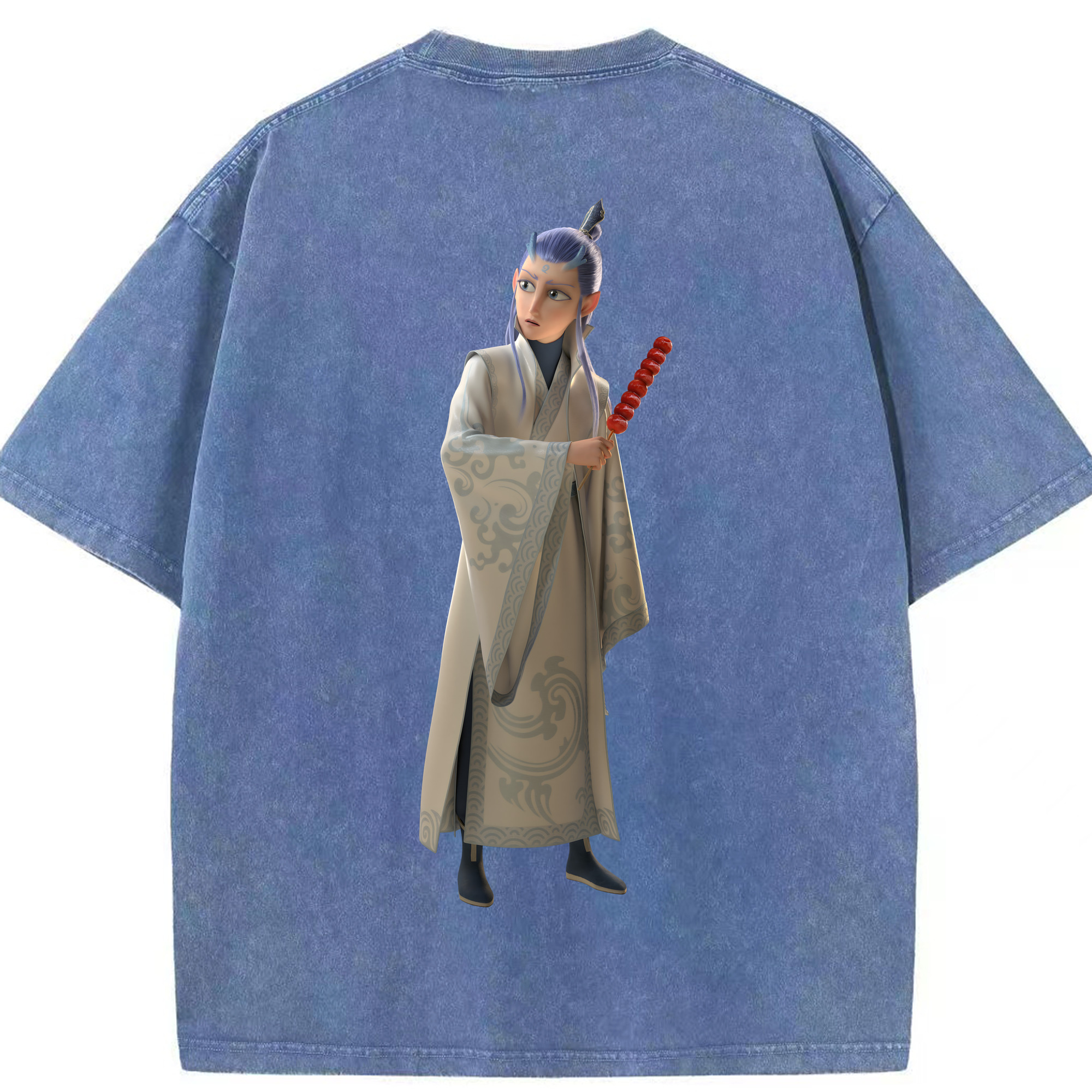 （画像用） Ne Zha 2 ナタ 魔童の大暴れ 綿100% ヴィンテージ風 半袖Tシャツ（背面プリント）