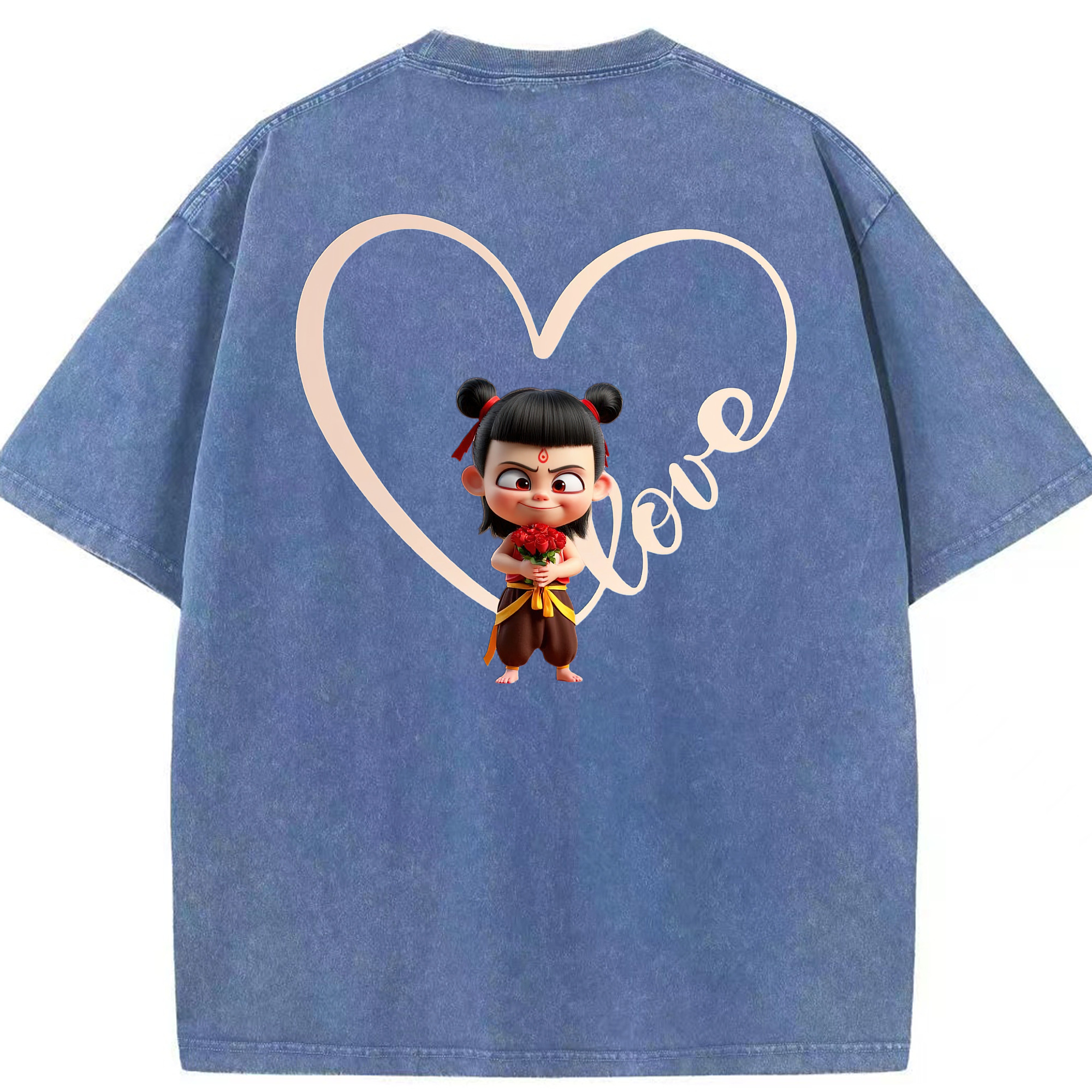 （画像用） Ne Zha 2 ナタ 魔童の大暴れ 綿100% ヴィンテージ風 半袖Tシャツ（背面プリント）
