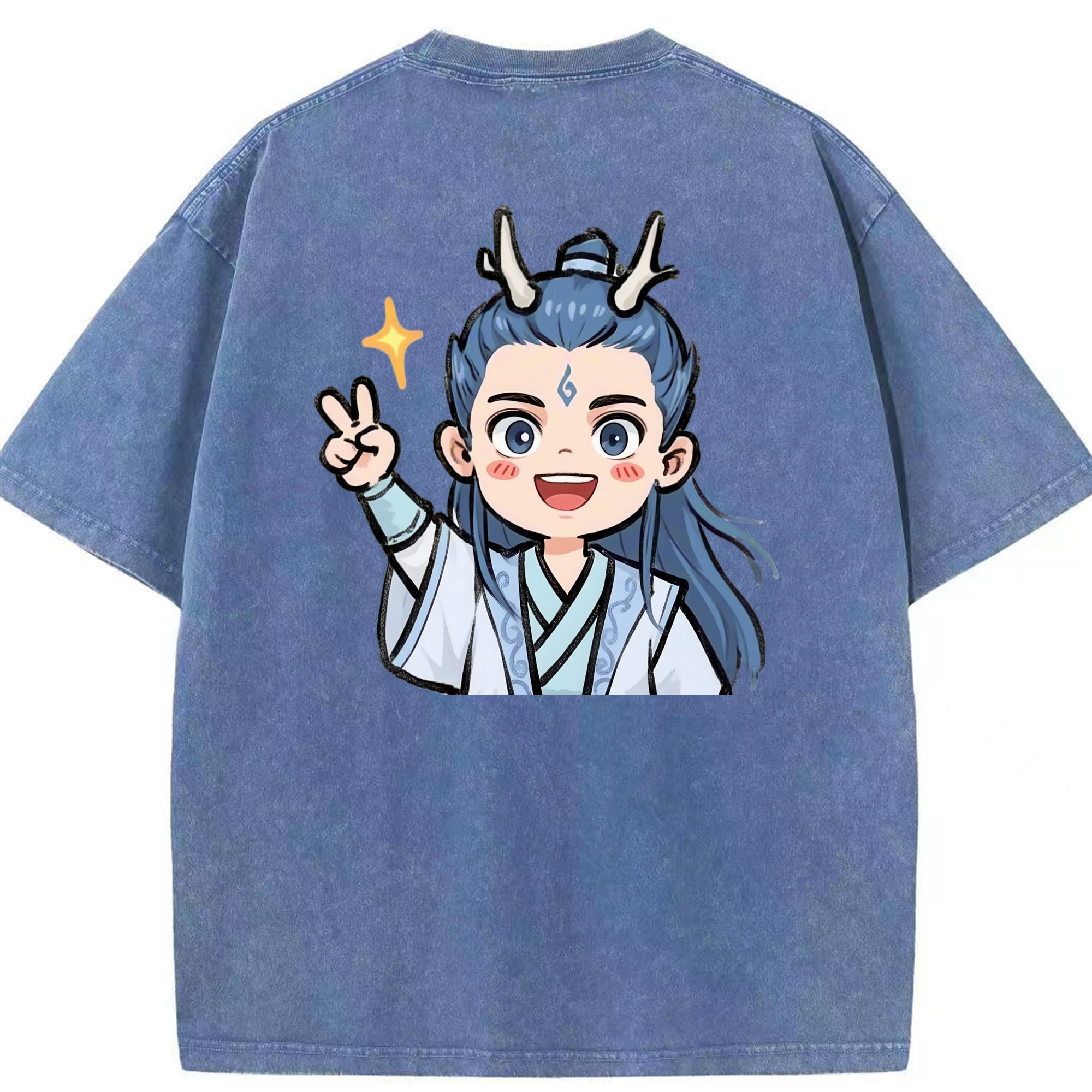 （画像用） Ne Zha 2 ナタ 魔童の大暴れ 綿100% ヴィンテージ風 半袖Tシャツ（背面プリント）