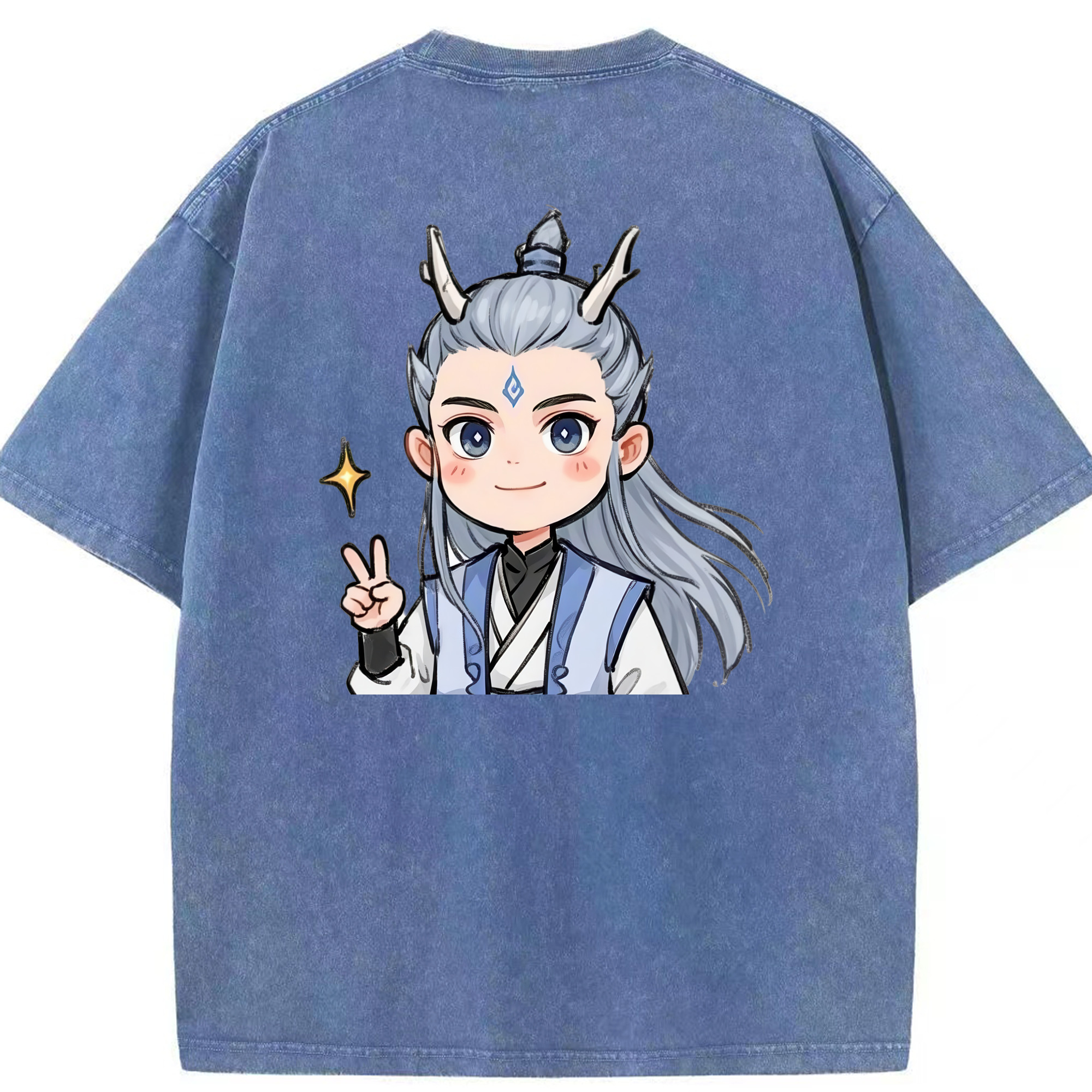 （画像用） Ne Zha 2 ナタ 魔童の大暴れ 綿100% ヴィンテージ風 半袖Tシャツ（背面プリント）