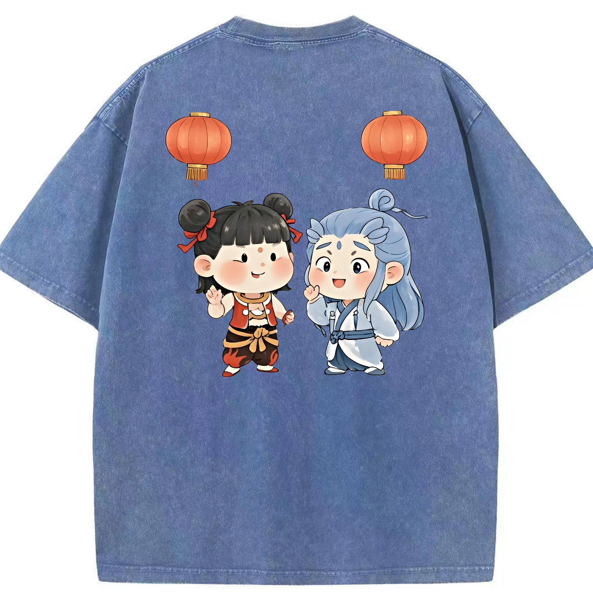 （画像用） Ne Zha 2 ナタ 魔童の大暴れ 綿100% ヴィンテージ風 半袖Tシャツ（背面プリント）