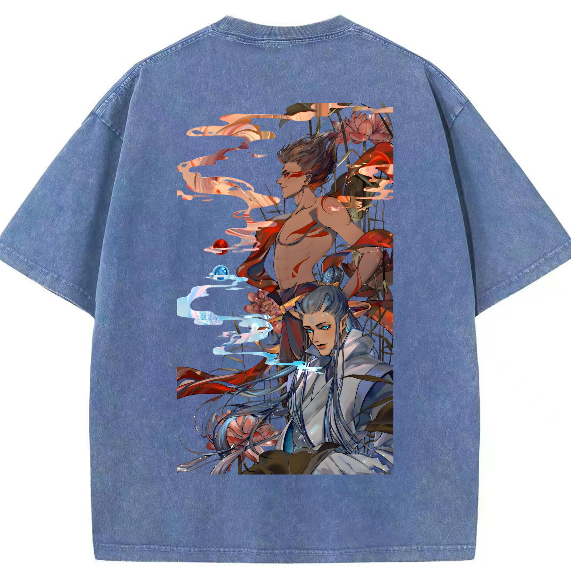 （画像用） Ne Zha 2 ナタ 魔童の大暴れ 綿100% ヴィンテージ風 半袖Tシャツ（背面プリント）